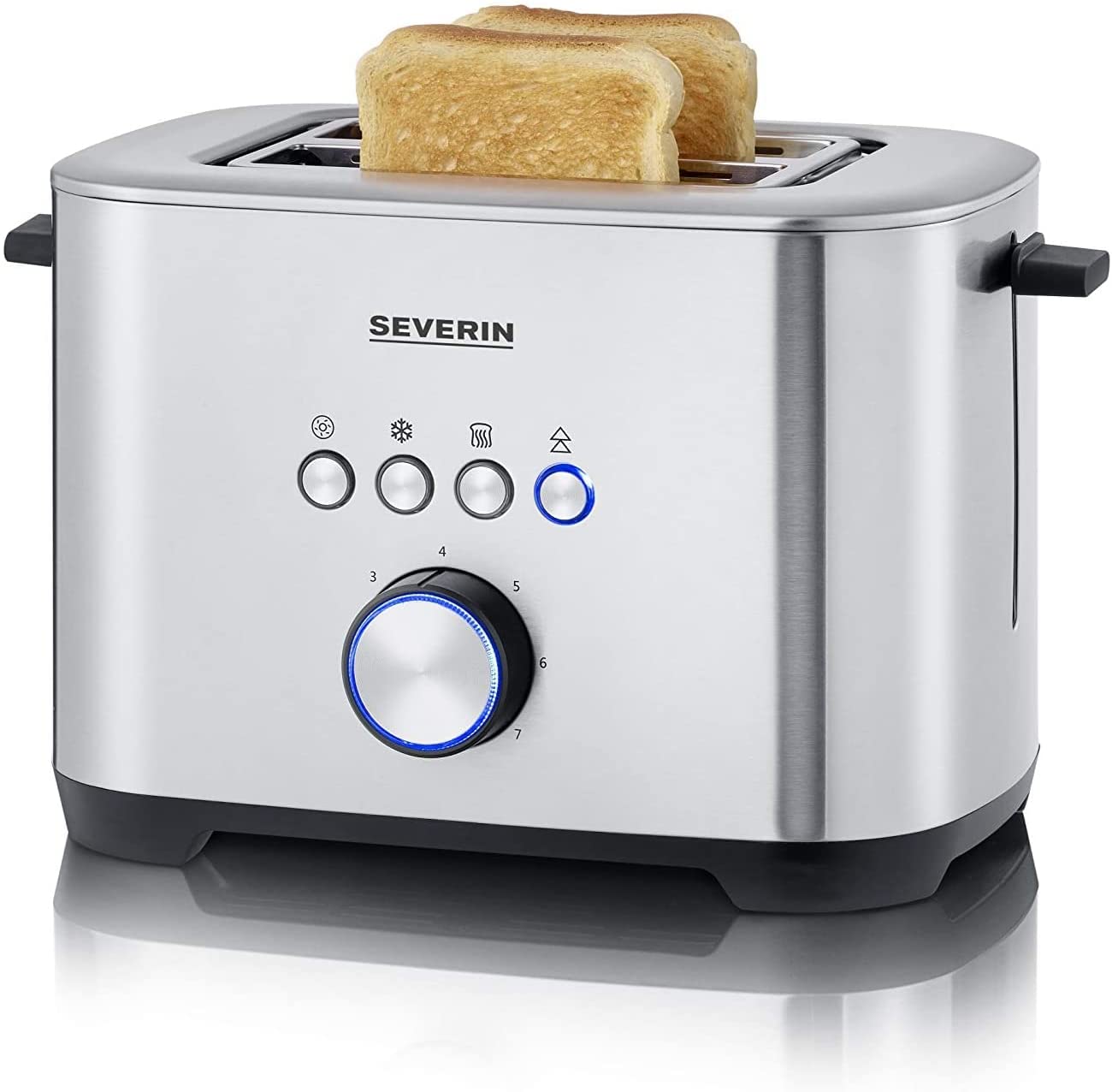 SEVERIN AT 2510 Toaster with Bagel Function for Single-Sided and Energy-Saving Toasting, 800 W, 2 Large Roasting Chambers and Integrated Bun Attachment, Brushed Stainless Steel