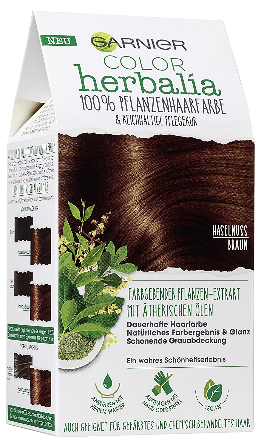 Garnier Color Herbalia hazelnut brown, 100% herbal hair color, herbal coloring, vegan, pack of 3 (3 x 1 piece), ‎haselnussbraun