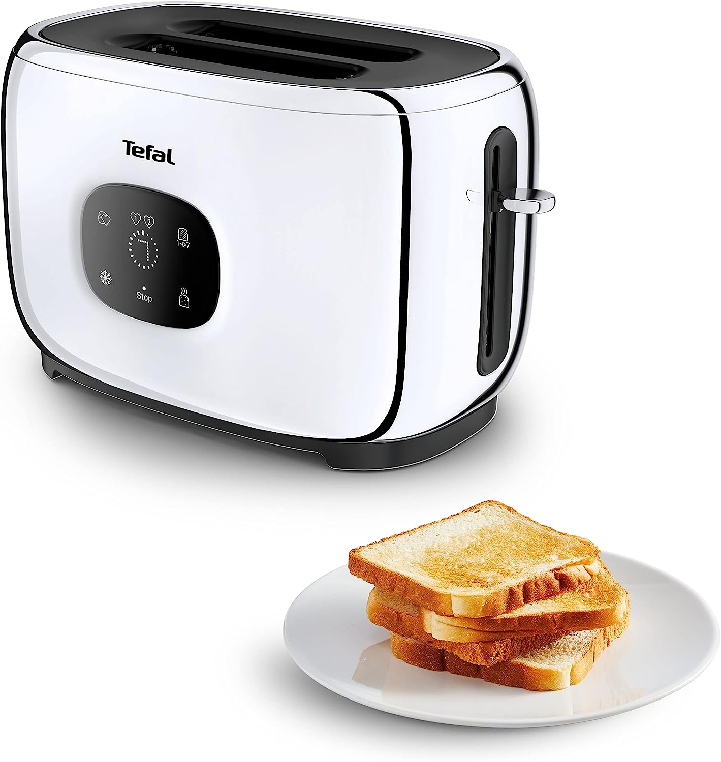 Tefal TT883D Majestuo Double Slot Toaster | Touch screen display | 2 personalized shortcuts | 1050 watts | Lifting Device | Defrost and Warm Function | Stop button | Stainless Steel/Black