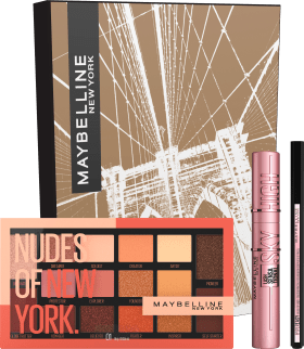 Maybelline New York Eyes & Eyeshadow Palette (Mascara Sky High Very Black 7.2 ml, Hyper Easy Liner 800 0.6 g, Nudes of New York, 1 pc