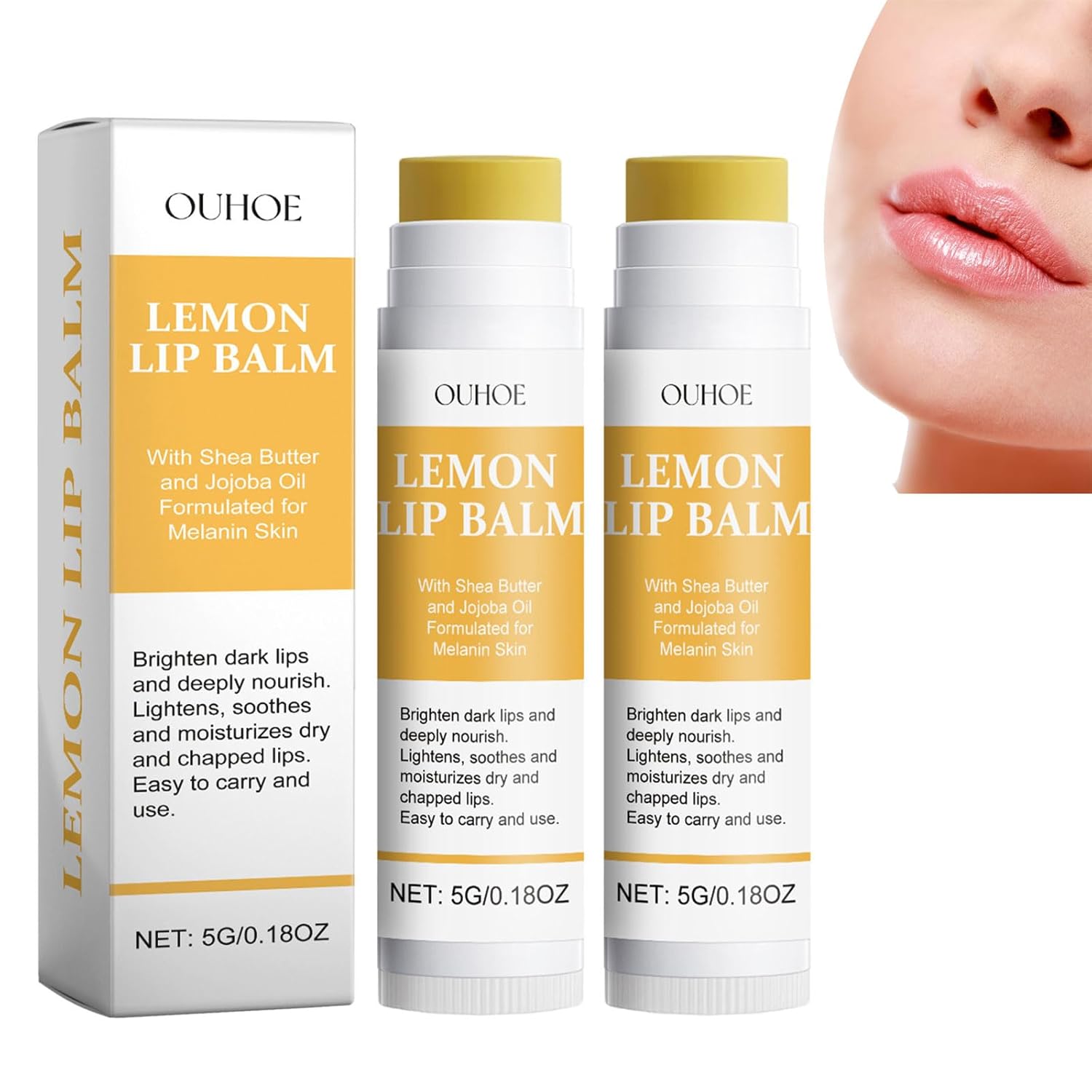 Lip Balm with Turmeric and Lemon, Lip Balm with Lemon, Soothes, Protects Lips from Drying Out, for Smoothly Soft Lips (2 Pieces)