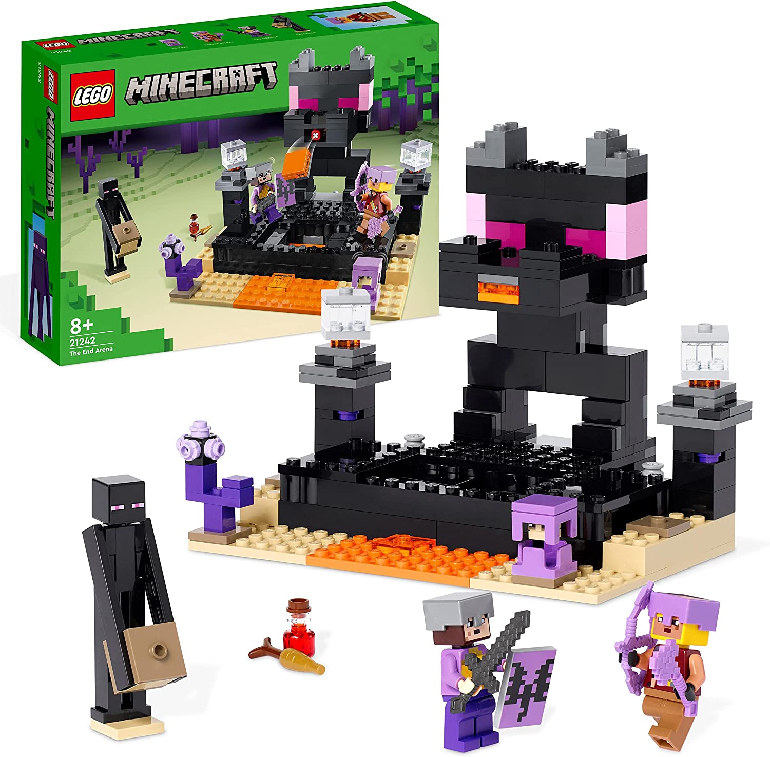 LEGO 21242 Minecraft The End Arena Set, \'Player vs-Player Battle\' Action Toy with Lava, End-Dragon and Enderman Figure, Gift for Children from 8 Years