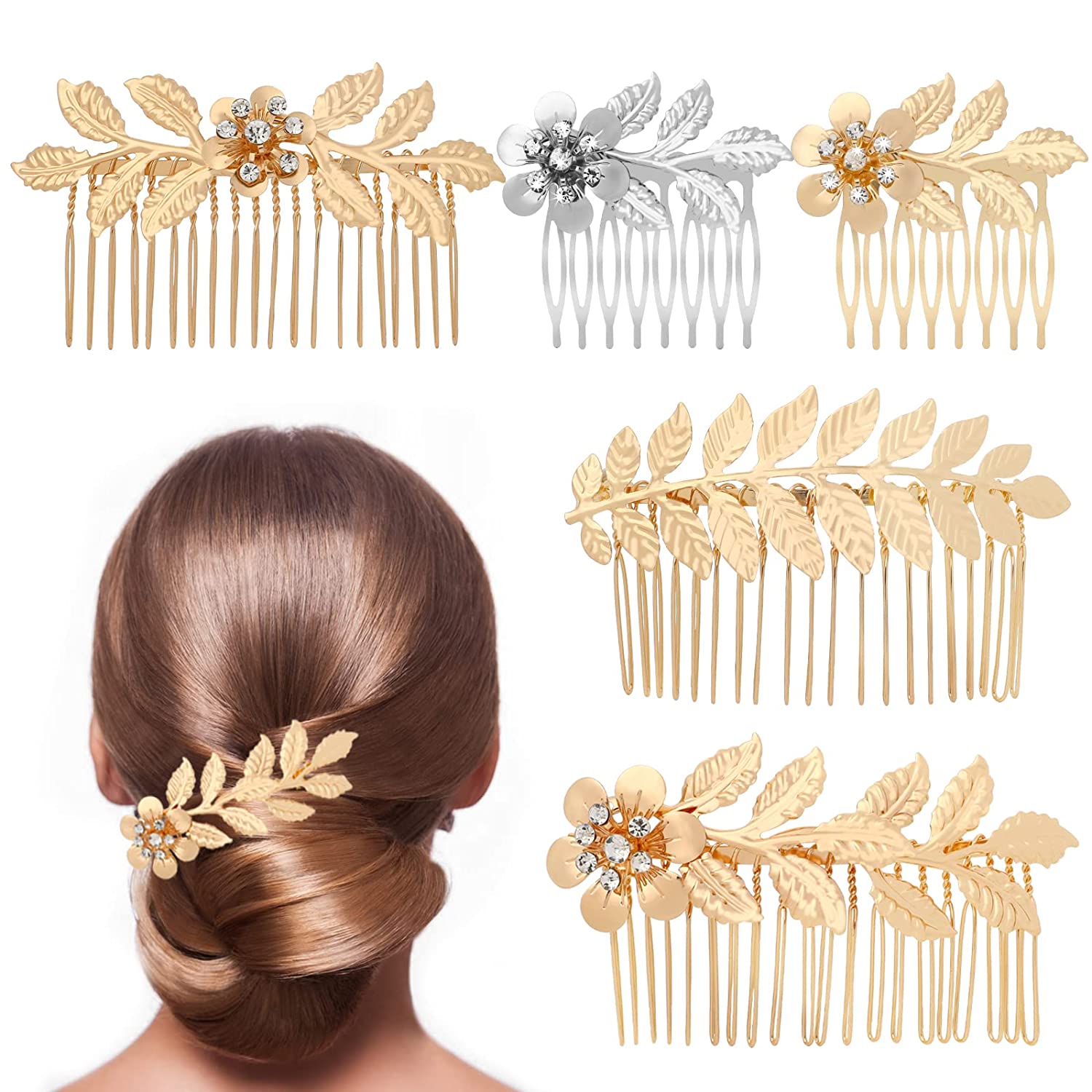 sliverdew 5pcs Bridal Jewelry Barrette Comb Alloy Rhinestone Hair Side Comb Vintage Hair Side Combs Wedding Hair Comb Hair Accessories Gold Ladies Hair Comb For Bridal Wedding Headgear Hair Accessories