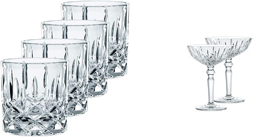 Spiegelau & Nachtmann, 4 Piece Whiskey Set, Single Old Fashioned Glass, 245 ml, Crystal Glass, Noblesse, 98857, Clear & 2-Piece Cocktail Glasses Set, 180 ml, noblesse, 100831 Crystal Clear