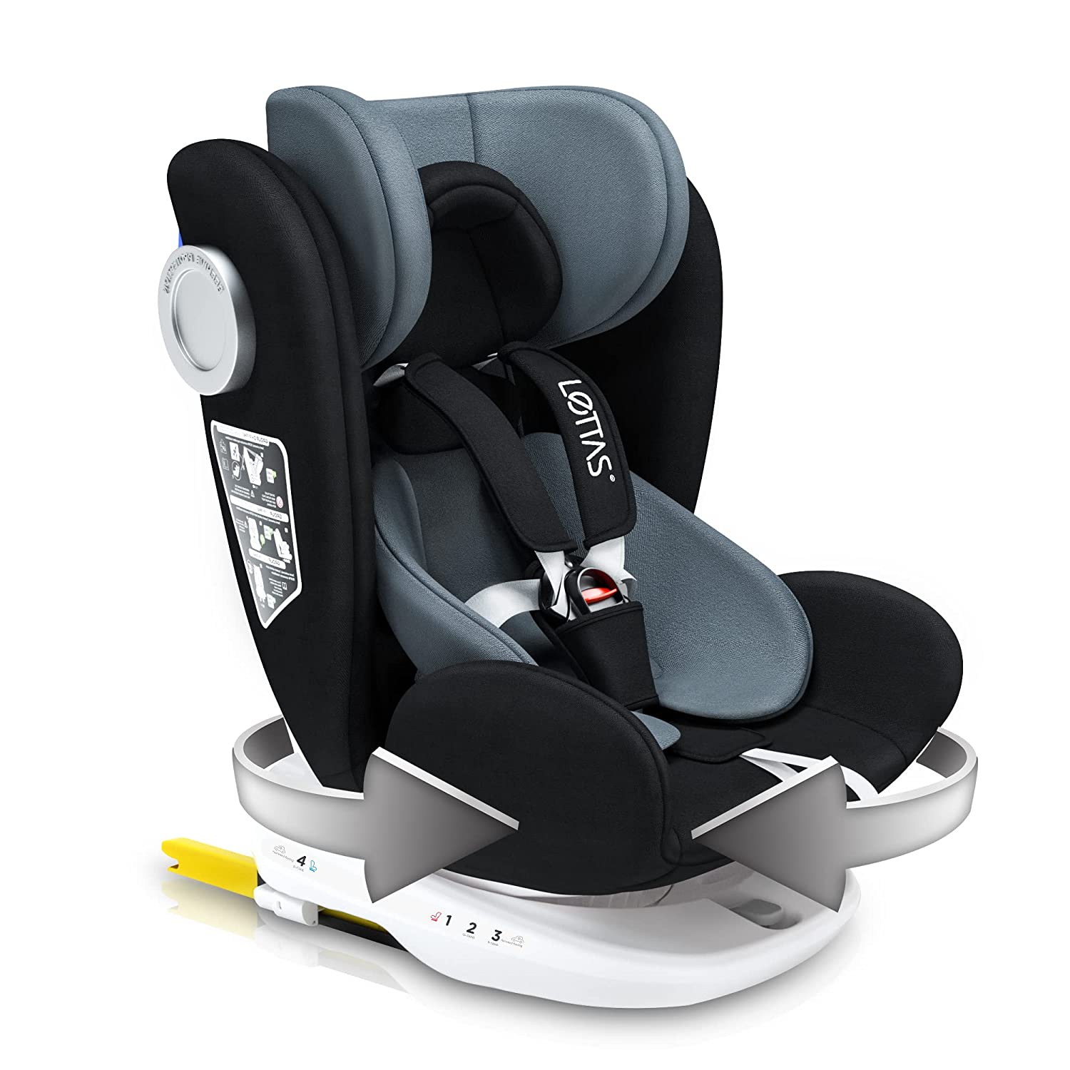 LETTAS 360 Degree Rotatable Baby Child Seat Isofix and Top Tether SIPS Group 0+/1/2/3, 0-12 Years, 0-36 kg, ECE R44/04, ADAC