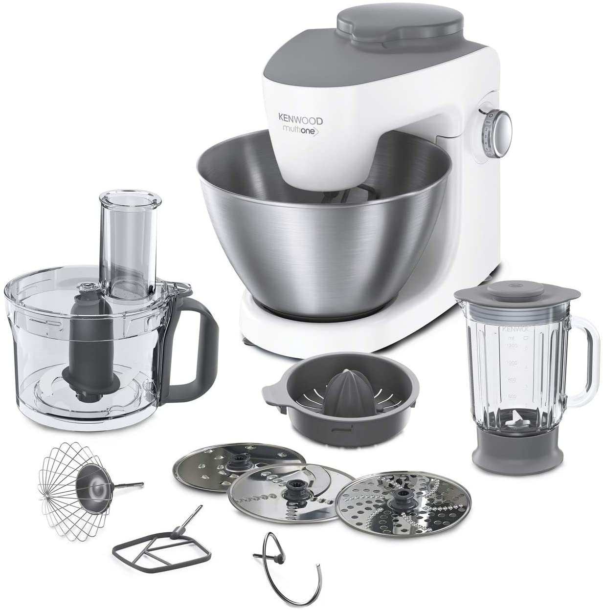 Kenwood MultiOne KHH321 WH Food Processor | 1000 Watt Power | 4.3 L Mixing Bowl | Variable Speed Control | Includes 3 Mixing Elements | Separate Juicer and Mixing Attachment for Smoothies