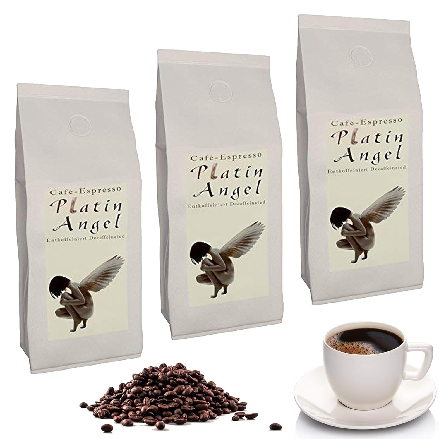 C&T Platinum Angel Espresso Decaf 3 x 1000 g Whole Coffee Beans - Decaffeinated - Decaffeinated Top Coffee from our Popular Espresso Angel Series