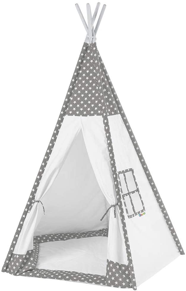 Howa Tipi Tent for Children Stars Grey / White incl. Floor mat, 185 high-85