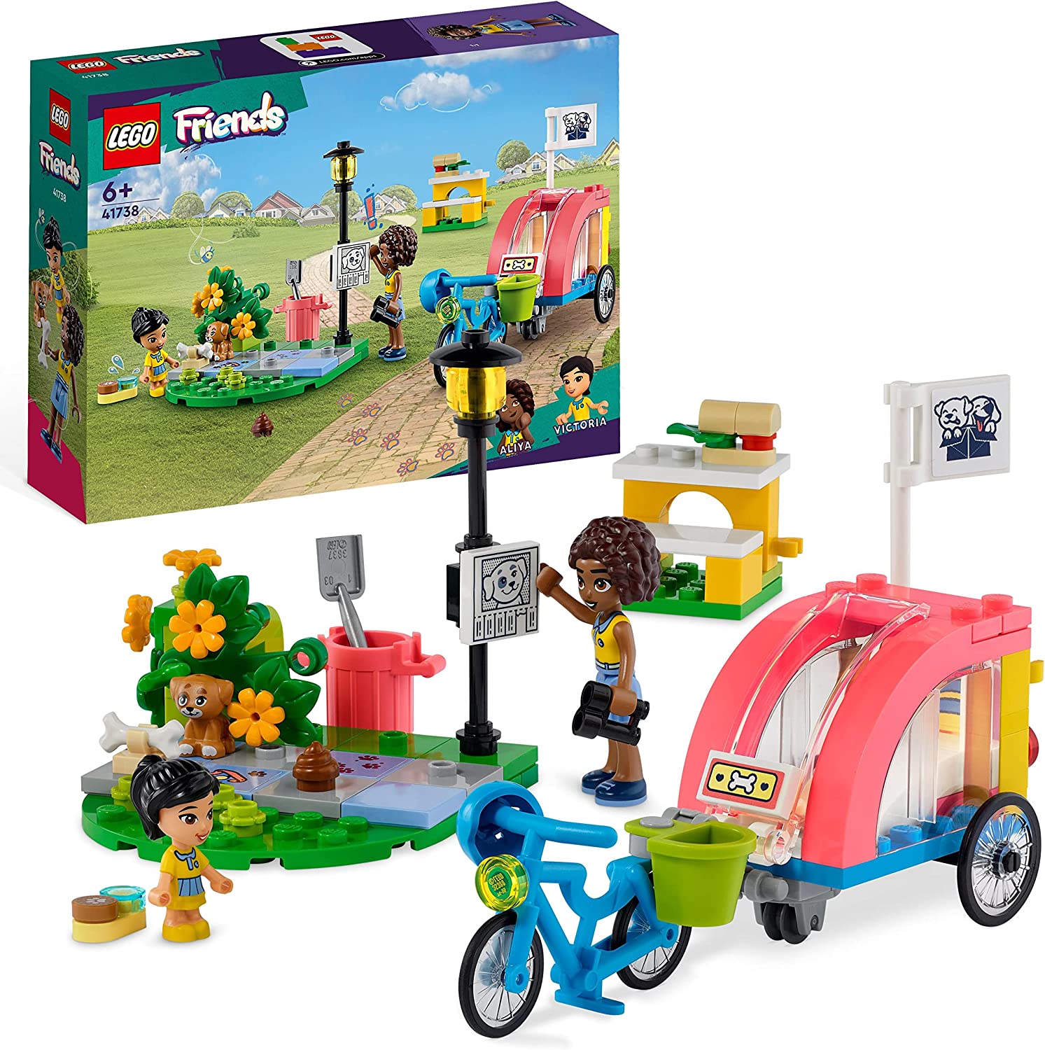 LEGO 41738 Friends Dog Rescue Bike, Animal Rescue Toy with Puppy Animal Figures and Mini Dolls from 2023 for Children from 6 Years