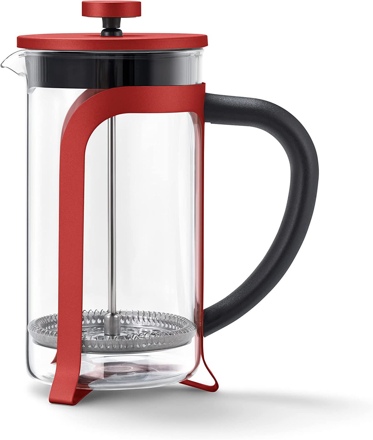 Tchibo Strainer Stamp Jug for Manual Coffee Preparation, French Press with Heat-Resistant Borosilicate Glass, Dishwasher Safe, 800 ml capacity for Approx. 6 cups, Stainless Steel, Red