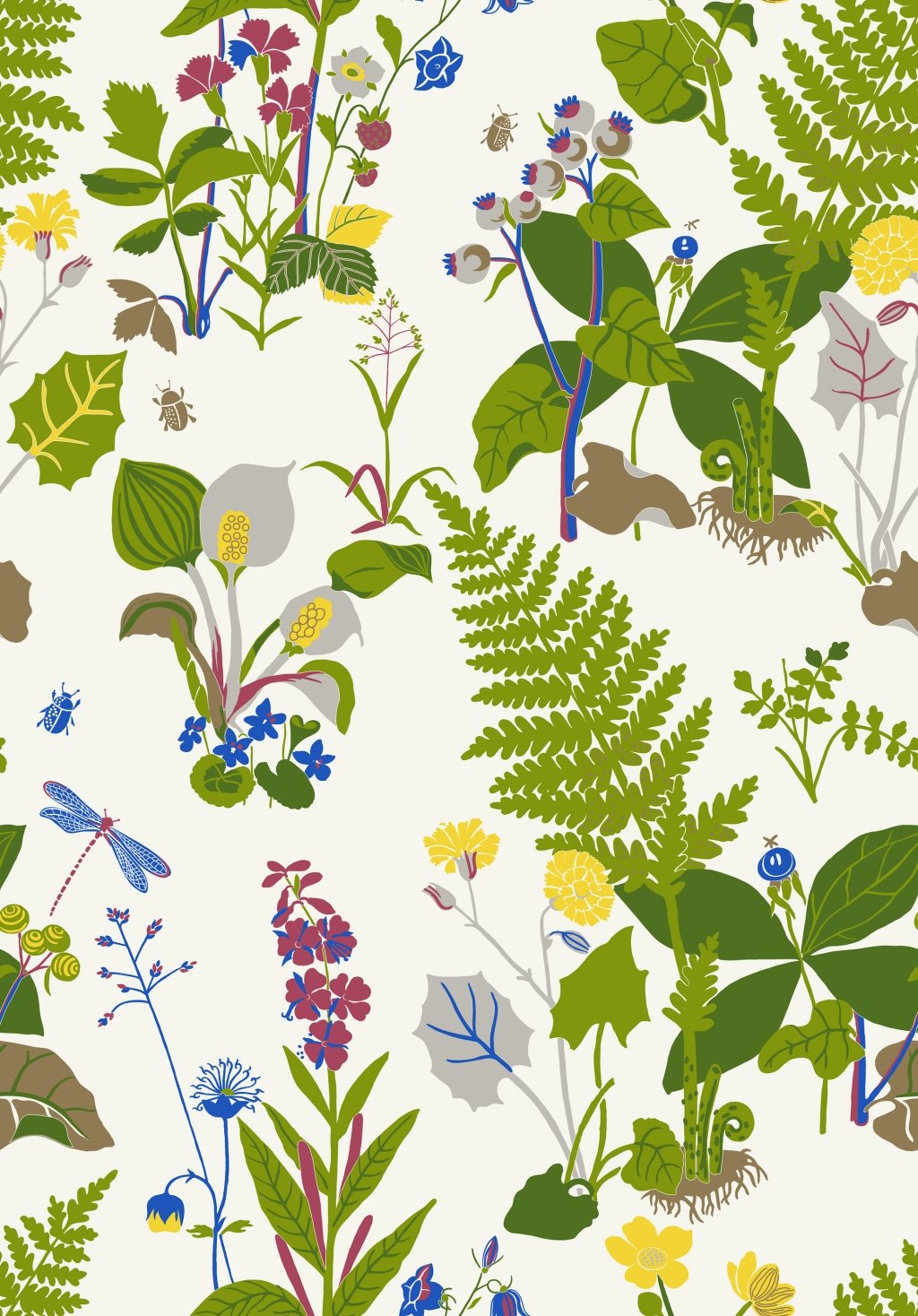 Gocken Jobs 1788 Non-Woven Wallpaper With Flowers, Ferns & Dragonflies Mult