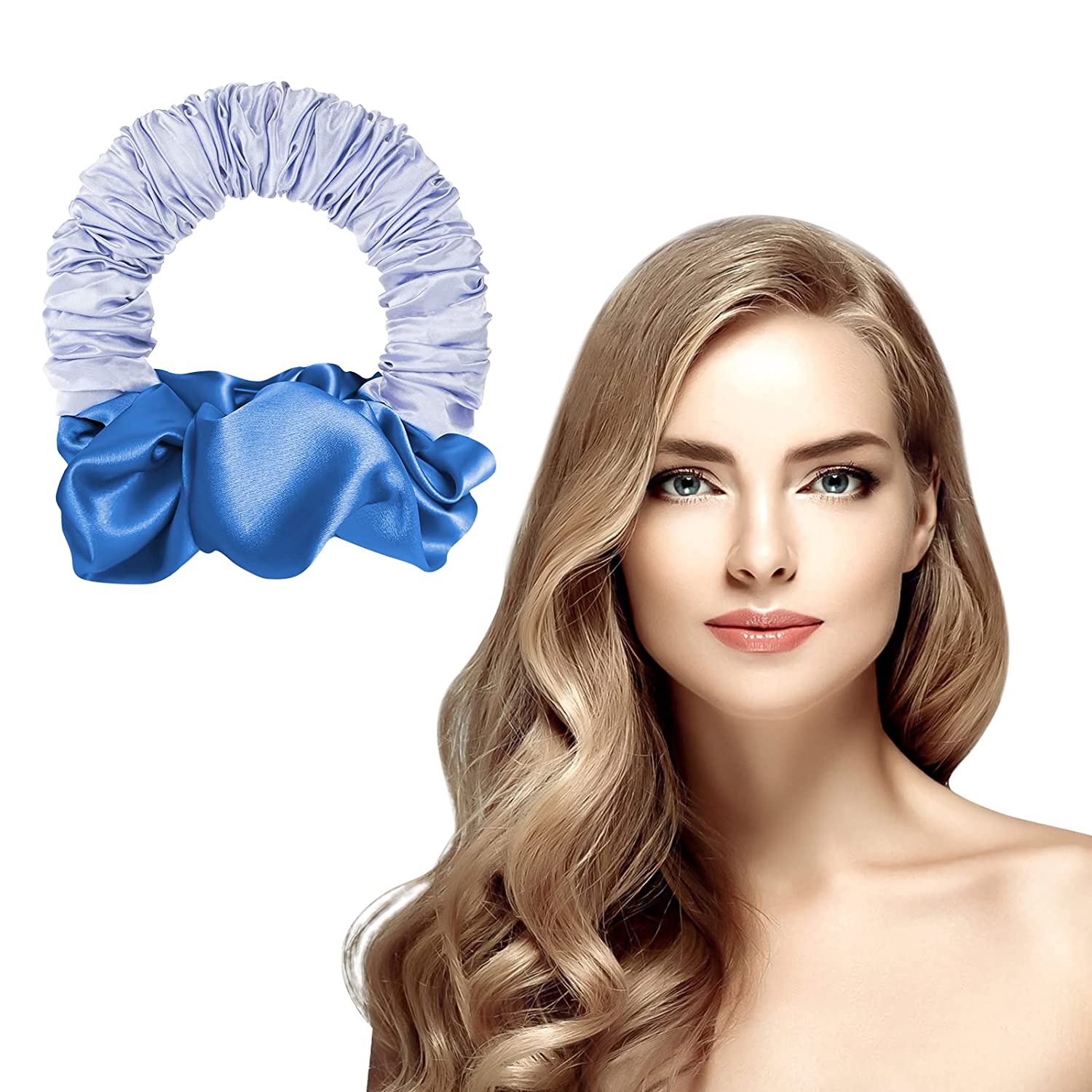 URAQT Heatless Curling Hairband, Soft No Heat Ponytail Hairband Curlers, 2022 Scrunchie Rollers, Magic Hairdresser Tools for Long Hair, DIY Styling (Blue), ‎blue