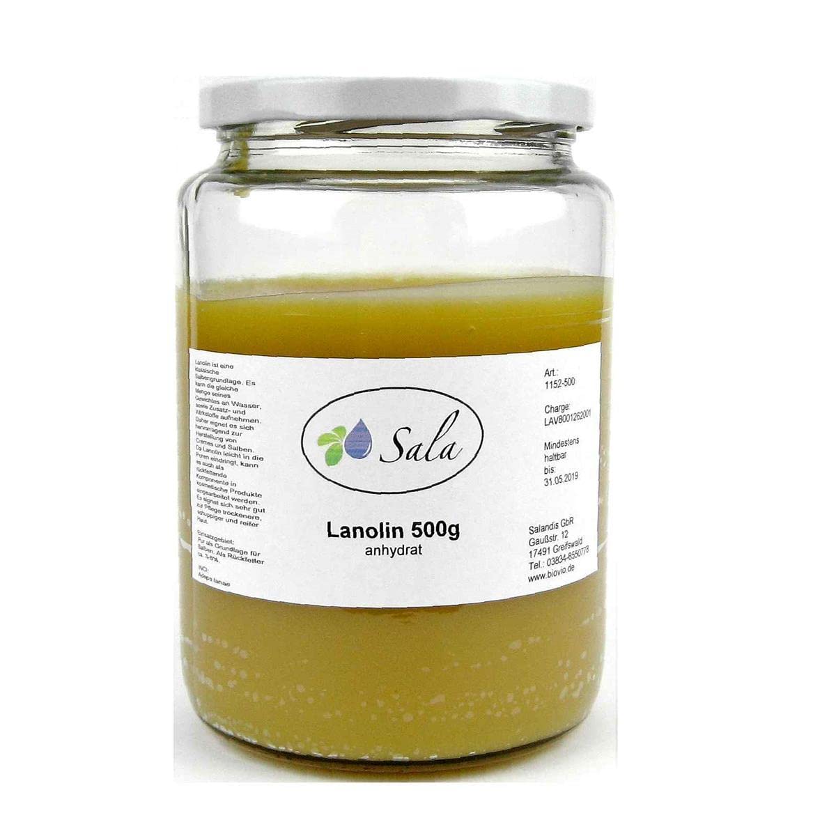 Sala Lanolin anhydrate pesticide-free Ph. eur (500 g jar)