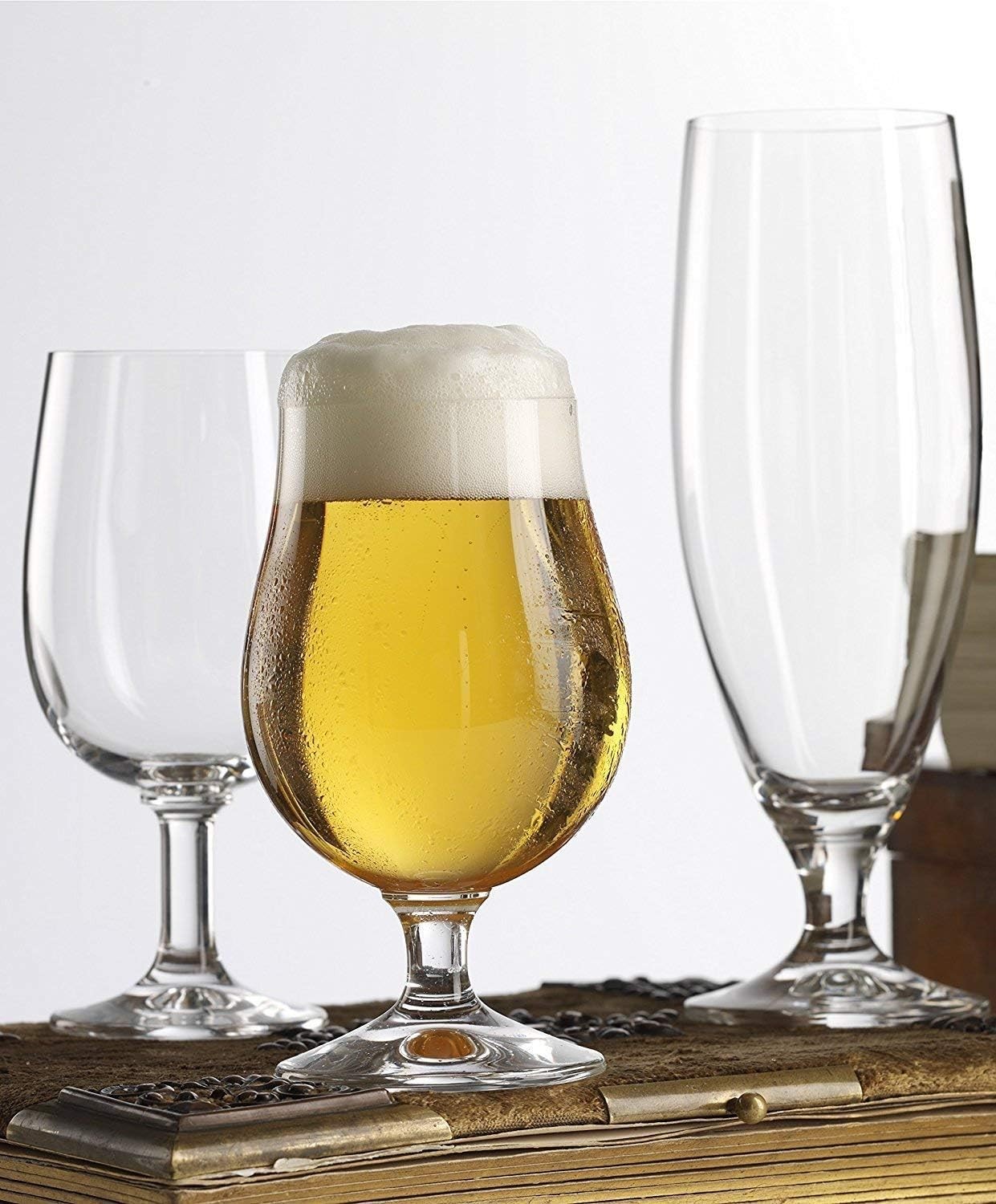 Stölzle Lausitz 0.3 l beer tulip from the Berlin series, 390 ml, set of 12, highly functional beer glasses, timeless elegant beer swivels + free set of 4 EKM Living stainless steel drinking straws