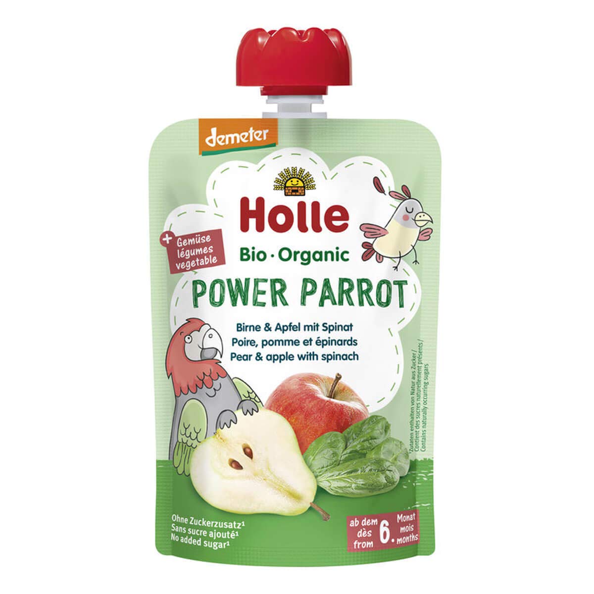 Holle - Quetschie Power Parrot Pouchy Birne Apfel Spinat - 100 g - 12er Pack