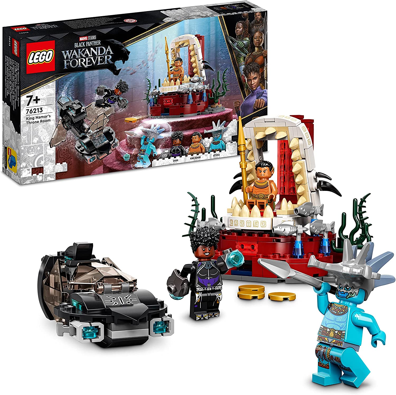 LEGO 76213 Marvel King Namors Throne Room, Black Panther Wakanda Toy for Building, Set with Submarine for Children 7+, Underwater Adventures with Superheroes