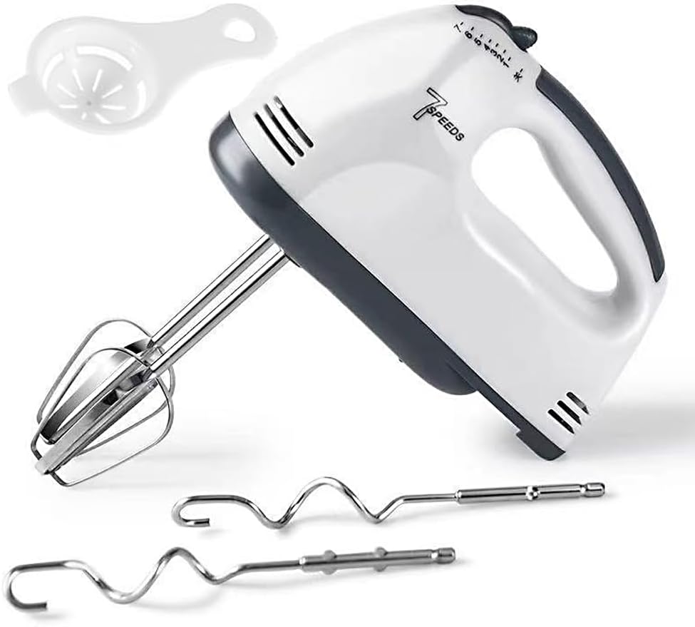 Lomug of electrical hand mixers, hand mixer with 7 speed levels, mixer hand mixer contain 2 stirring brooms, 2 dough hooks, 1 separator, whisk for egg whites, cake - white