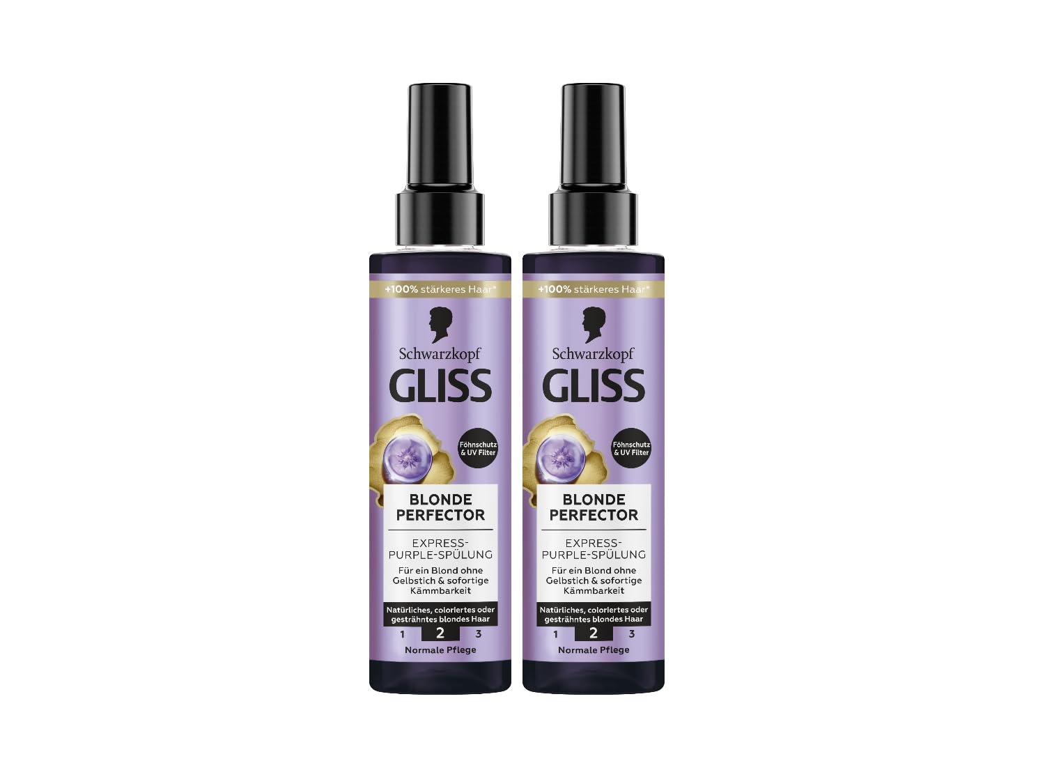 Gliss Express Purple Conditioner Blonde Perfector (2 x 200 ml), Spray Conditioner for Natural, Colored & Highlighted Blonde Hair, with Blow Dryer Protection & UV Filter