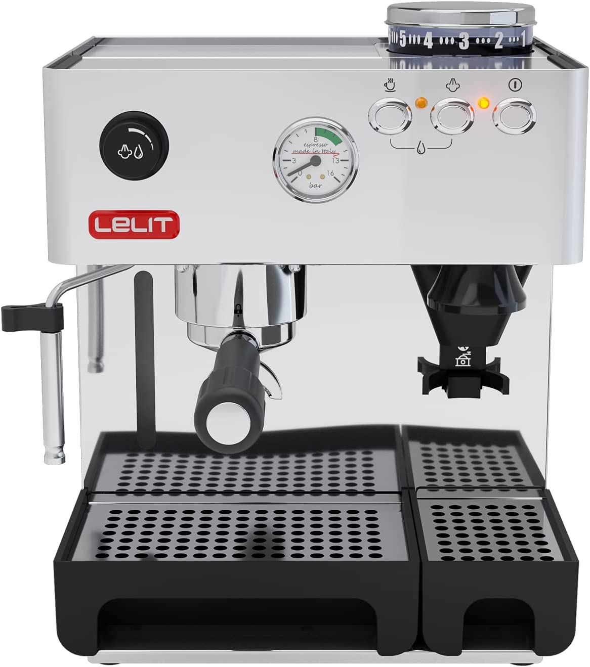 Lelit PL 42 EM Anita PL042EM Semi-Professional Coffee Machine with Integrated Coffee Grinder, Ideal for Espresso Cover, Cappuccino and Coffee Pads, Stainless Steel Housing, 18/8, 2 kg, Metal