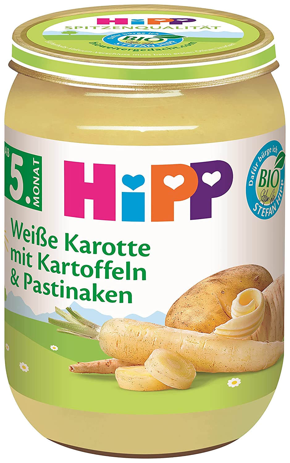 HiPP Gemüse Weiße Karotte mit Kartoffeln und Pastinaken, 6er Pack (6 x 190 g)