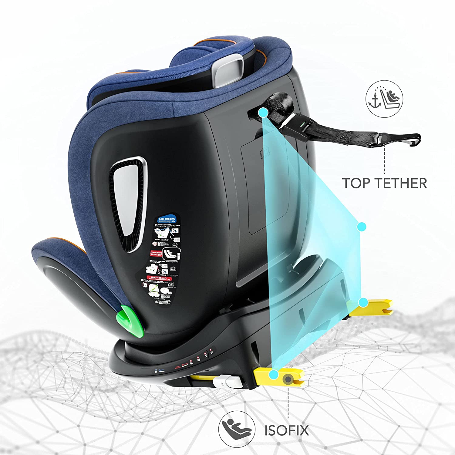 Miophy i-Size Child Car Seat, Baby Car Seat 360° Rotatable with ISOFIX and Top Tether (40-135 cm), from Birth to Approx. 12 Years, Side Impact Protection