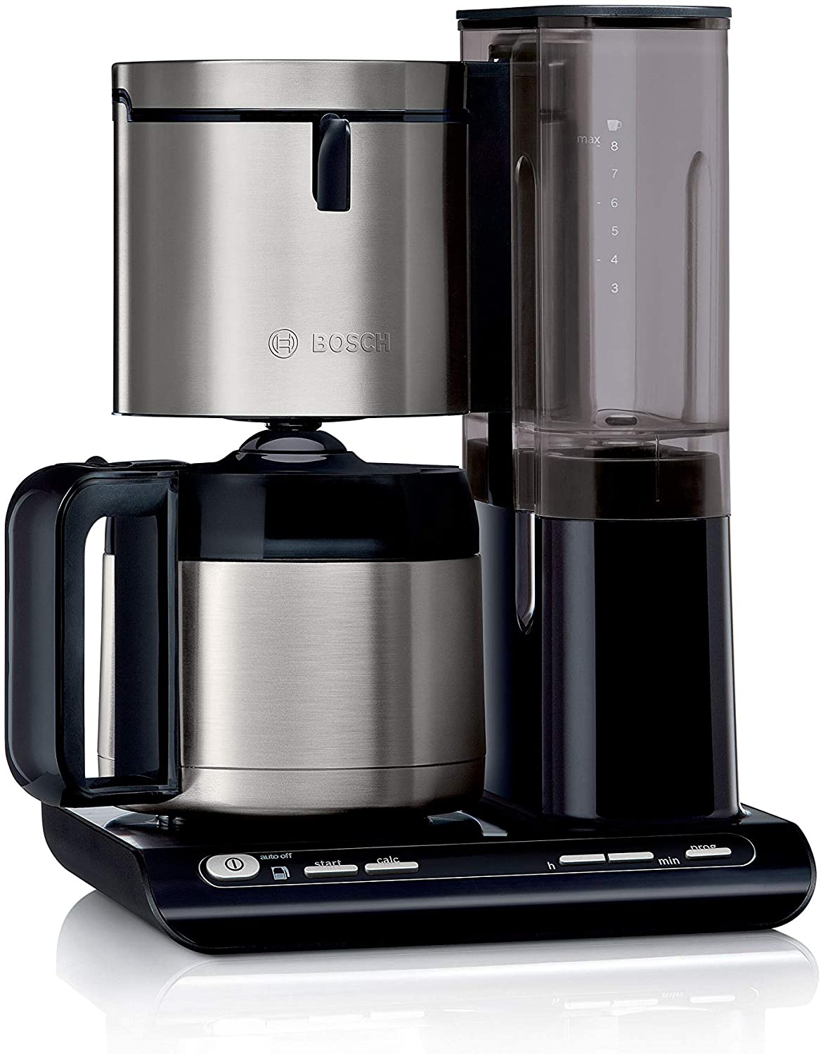 Bosch Hausgerate Bosch Styline TKA8A683 Filter Coffee Machine, Aroma Sensor, Stainless Steel Thermal Jug 1.1 L, for 8-12 Cups, Automatic Shut-Off, Descaling System, Drip Stop, Removable Water Tank (1 L), 1100 W, Black