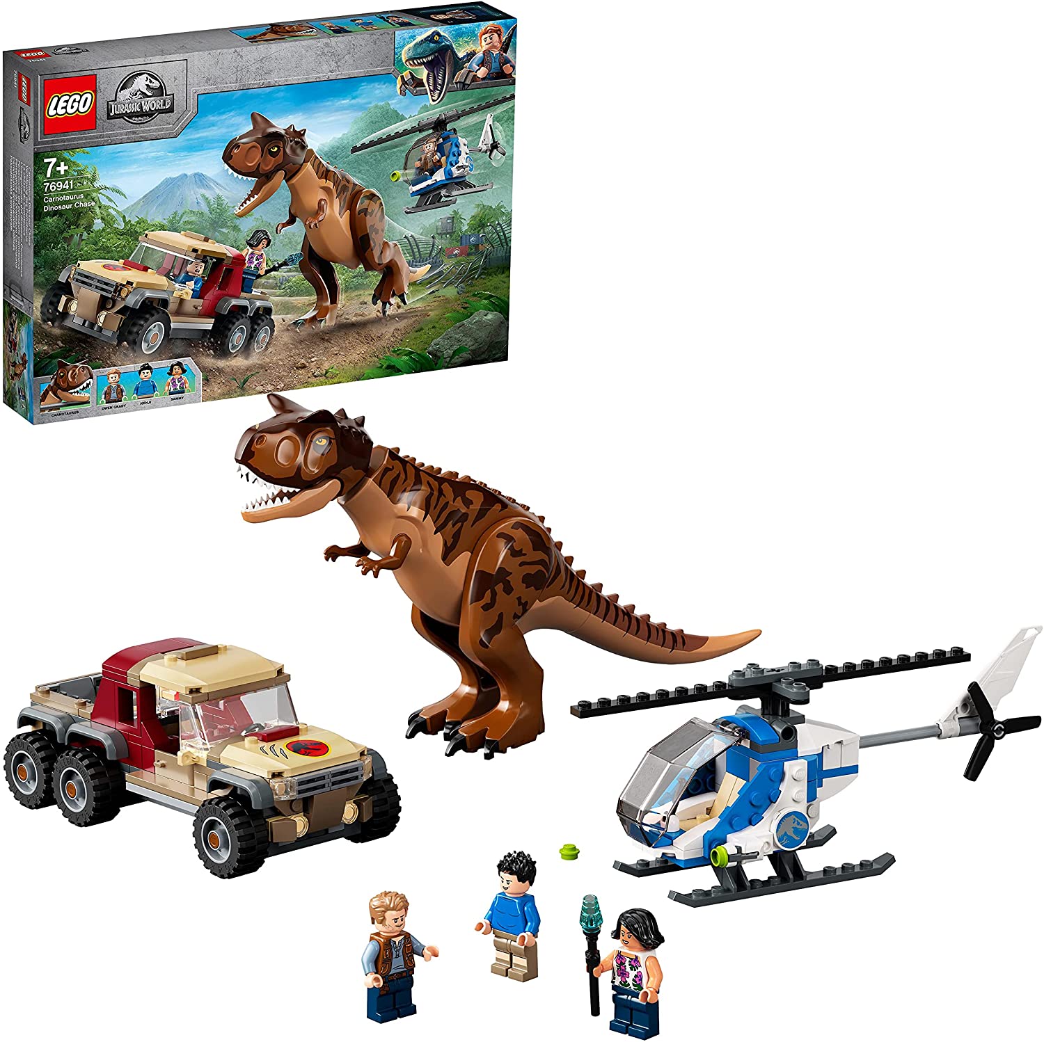 LEGO 76941 Jurassic World Chasing of Carnotaurus Toy with Helicopter and Pi