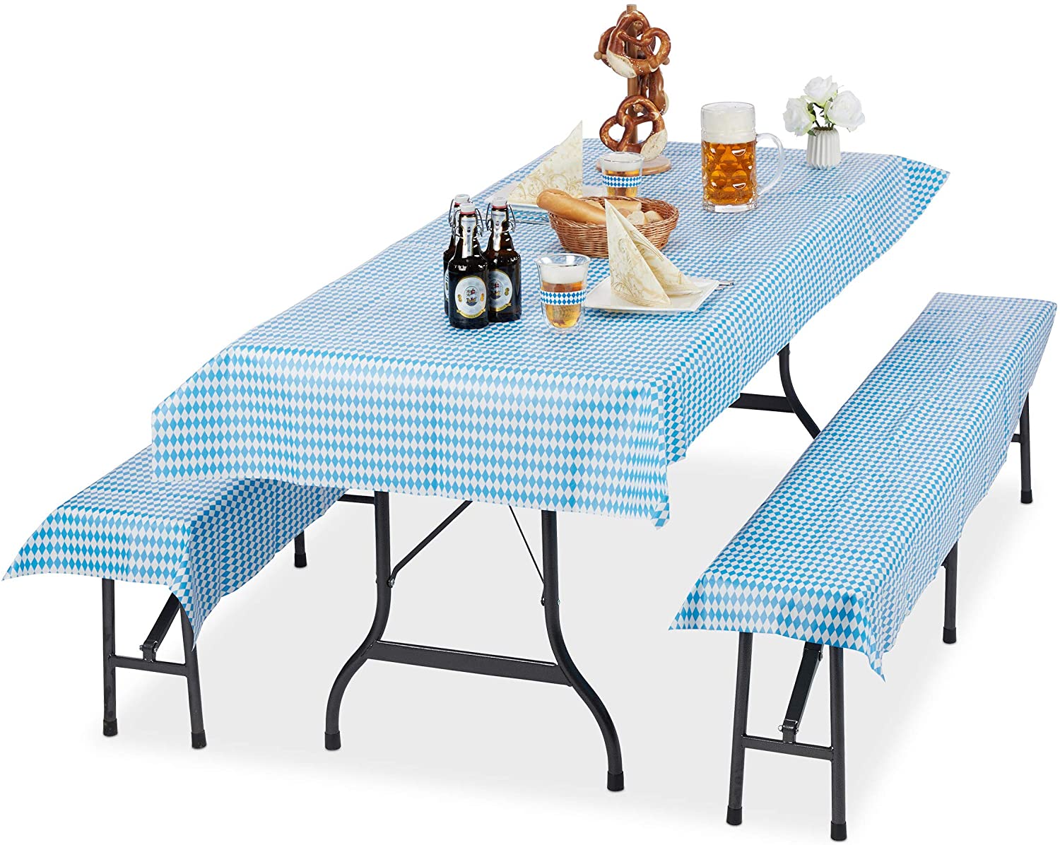 Relaxdays Oktoberfest Beer Tent Set Of 3 Beer Table Tablecloth 250 X 100 Cm