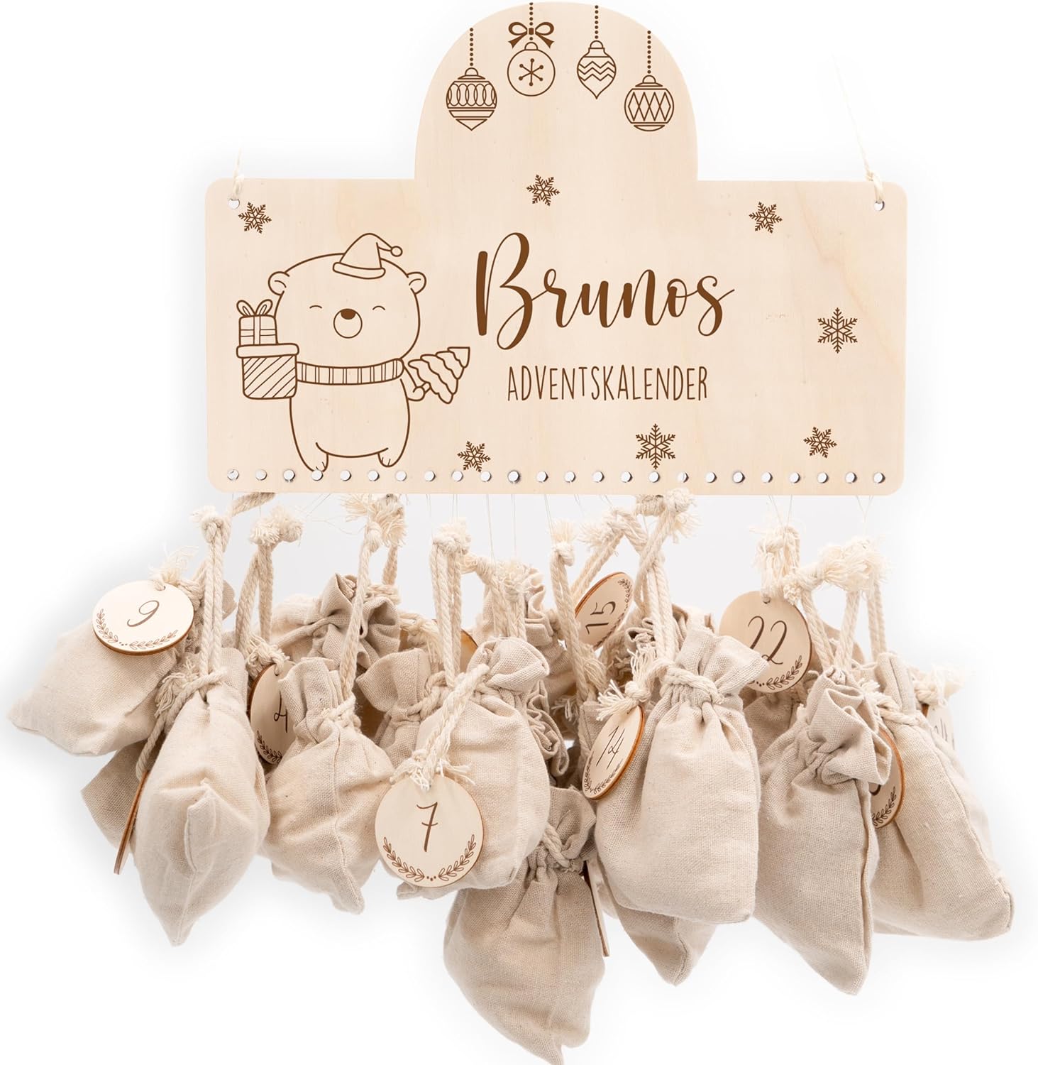Kidsmood Personalized Advent Calendar for Filling Yourself, DIY Christmas Calendar with Jute Bag & Wooden Numbers as a Gift Idea for Christmas, Advent Calendar 2023