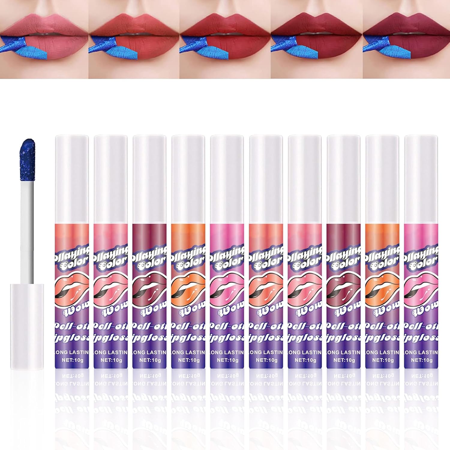 Peel Off Lip Stain Set of 10 Lip Stain Peel Off Lip Tint Peel Off Lipstick Peel Off Lip Stain Set Suitable for Women and Girls to Create Sexy and Plump Makeup