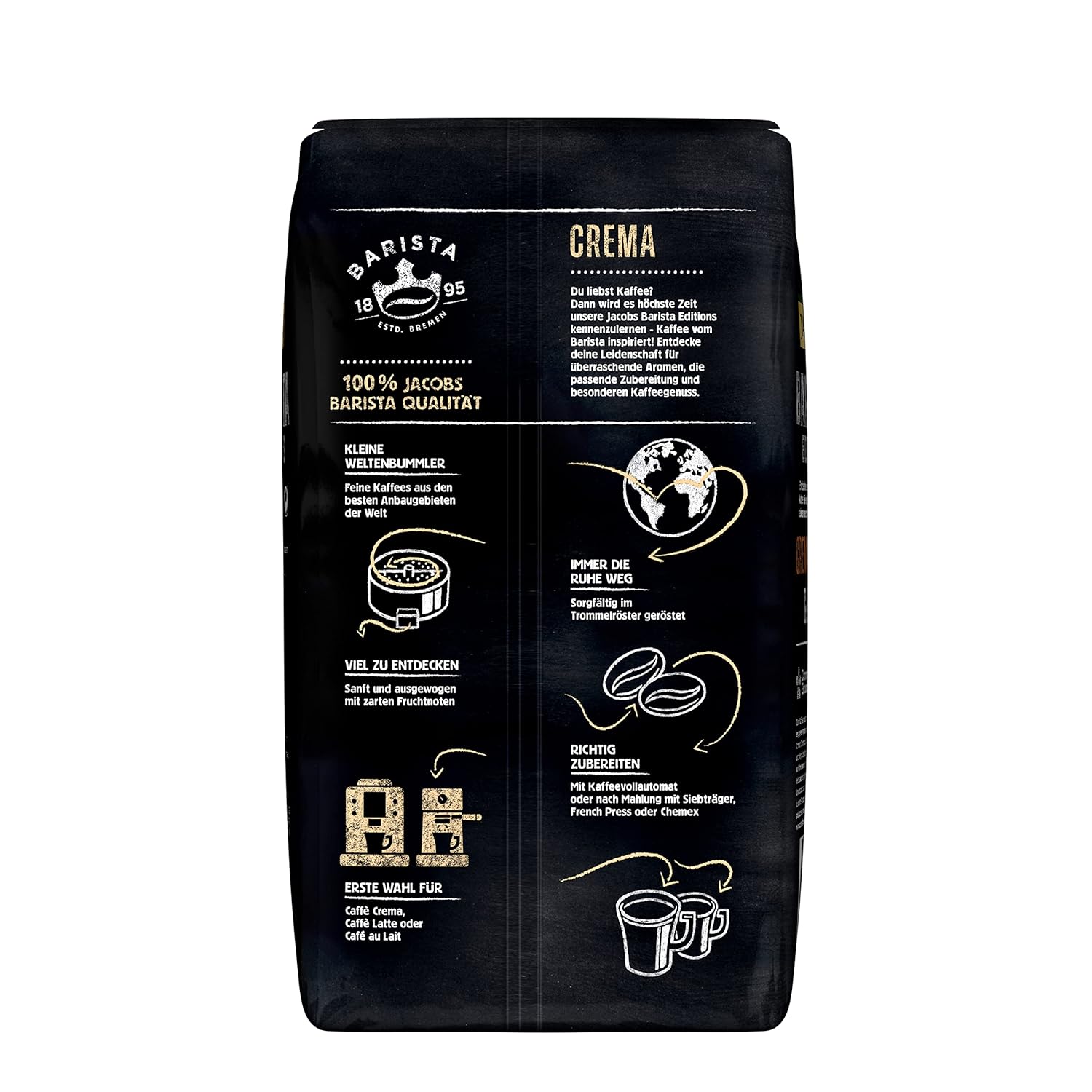 Jacobs Barista Crema Coffee Beans 1 kg - Balanced, Citrus Note, Nutty, Arabica & Robusta Beans, Intensity 5/10, Ideal for Coffee Crema (Pack of 2)