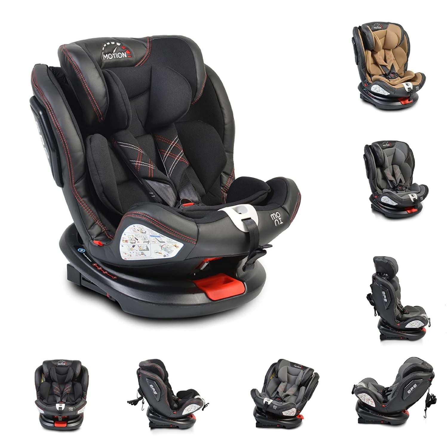 Cangaroo Moni Motion Child Seat 0-36 kg Group 0/1/2/3 Rotatable 165° Tilt Isofix SIPS, Colours: Black