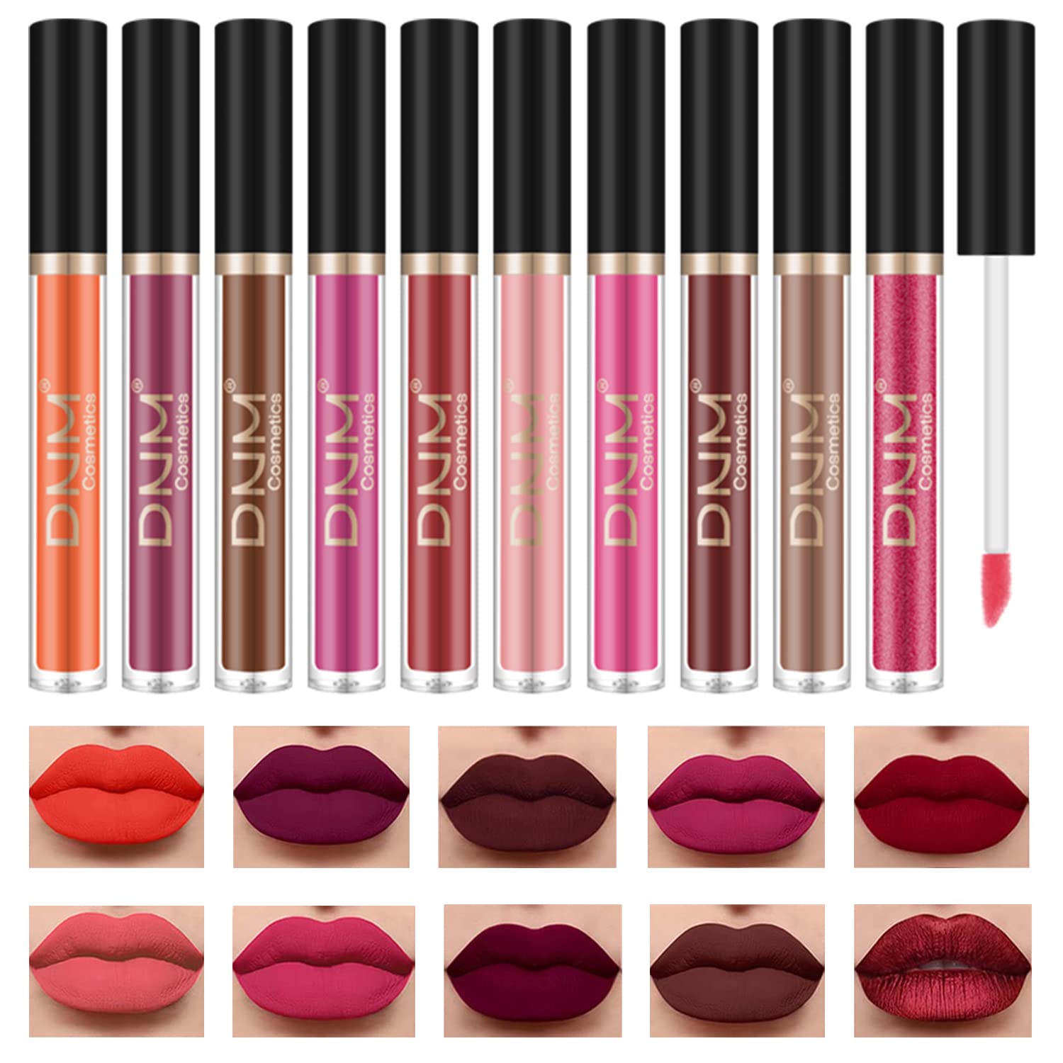 Cynamus Lip Gloss, Liquid Lipstick, Glitter Lip Gloss Set, Lip Fluid Liquid Lipstick, Durable Lip Glaze Set, Non-Stick Cup Moisturising, Lip Gloss (10 Colours), 