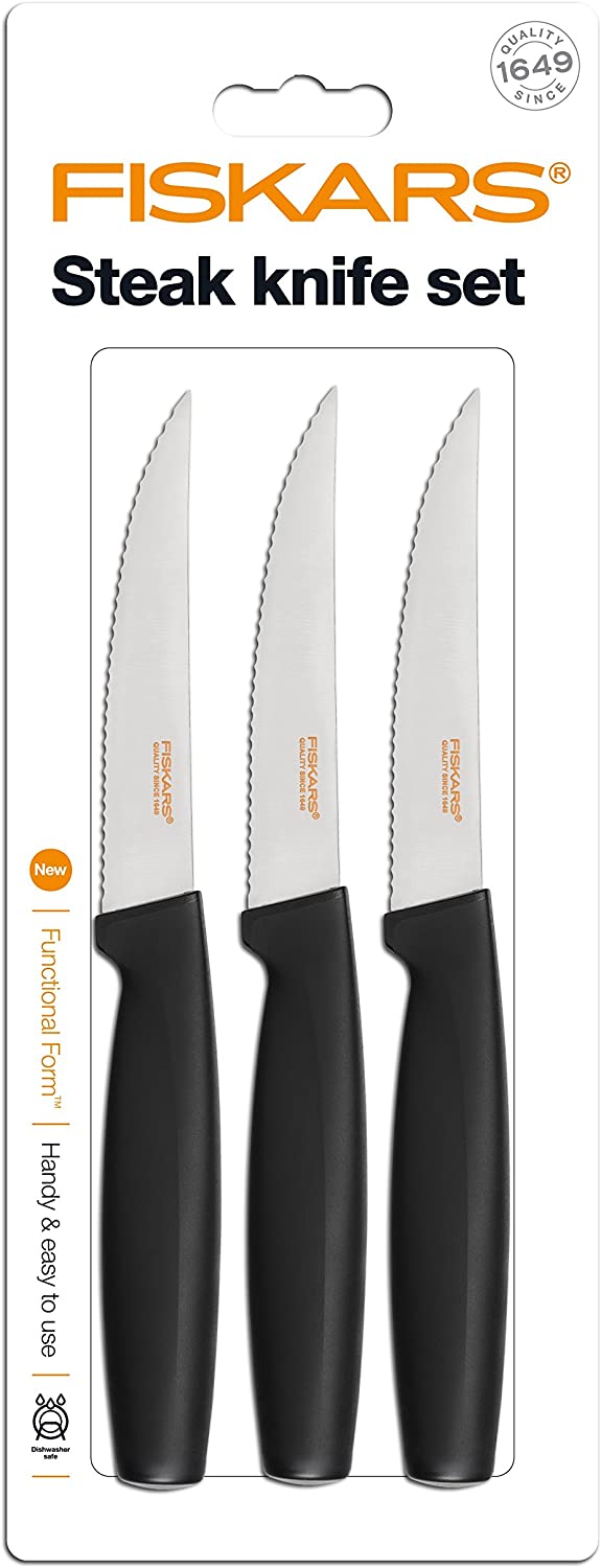 Fiskars 1014280 Steak Knife Set 3-Piece Quality Steel / Plastic Black Functional Form