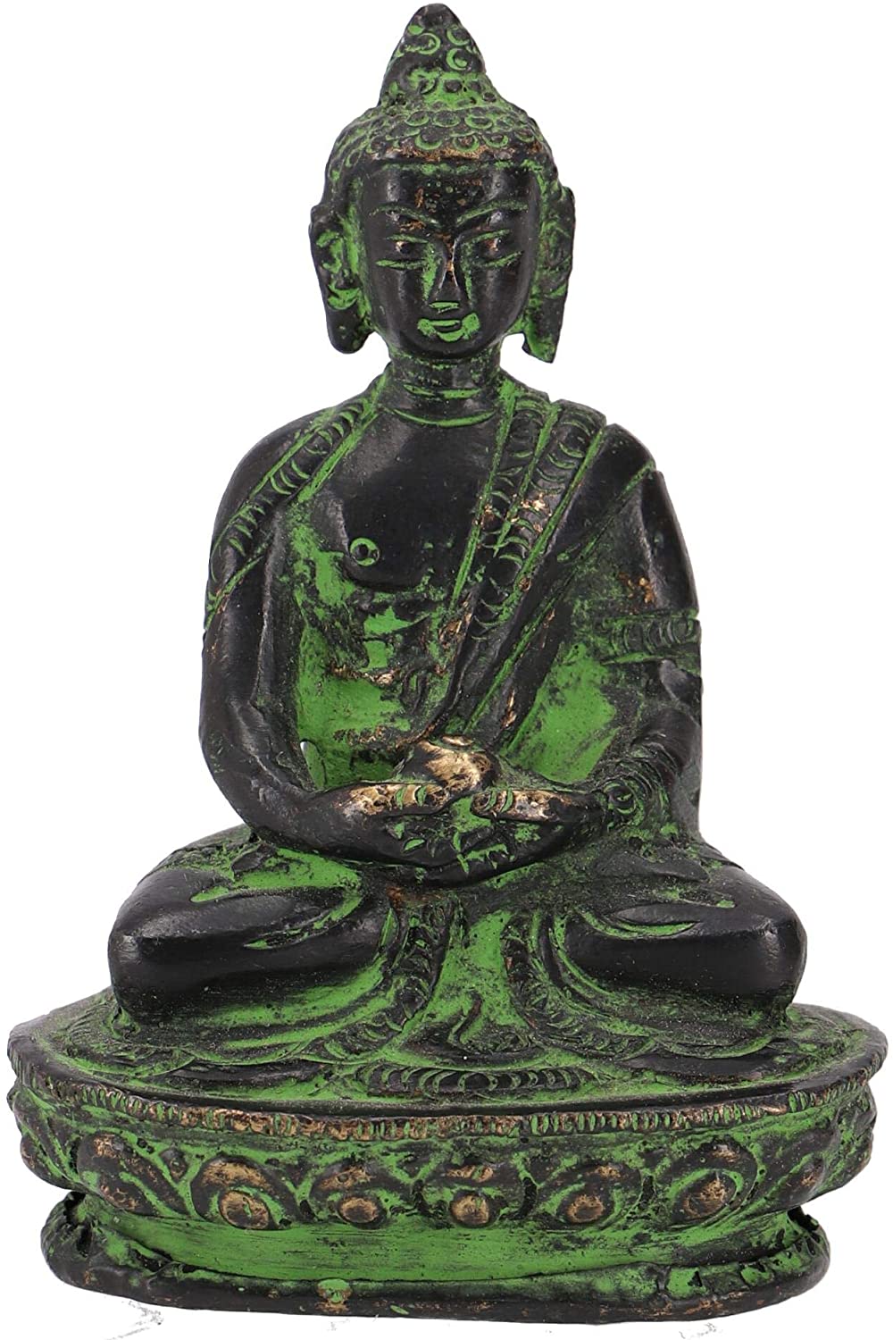 GURU SHOP Buddha Statue Brass Dhyana Mudra 8 cm - Model 10, Green Buddha