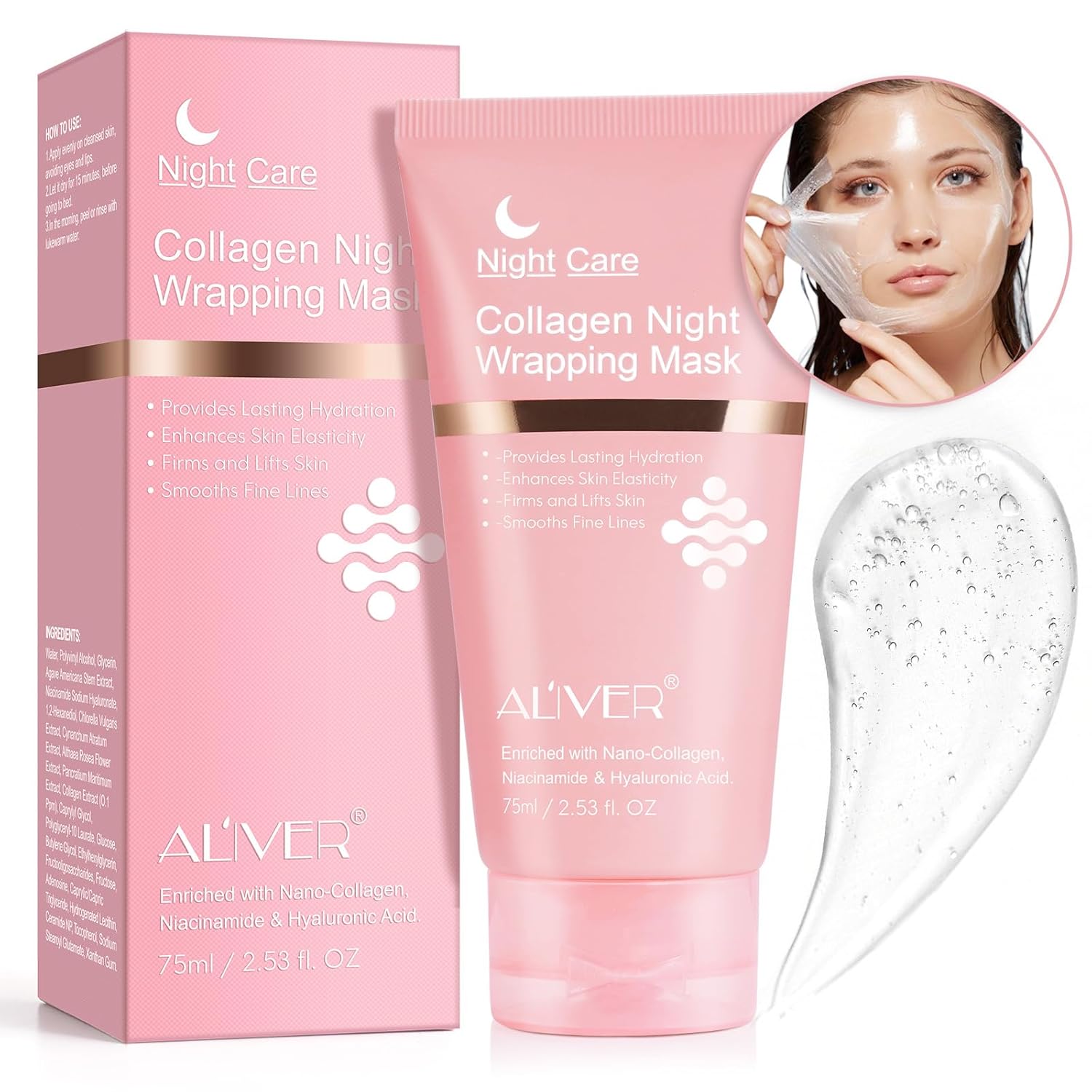 Collagen Night Wrapping Mask, Organic Collagen Face Mask, Collagen Mask Face Overnight, Organic Collagen Real Deep Mask, Peel-Off Mask for Radiant Skin, Deep Face Mask, 75 ml