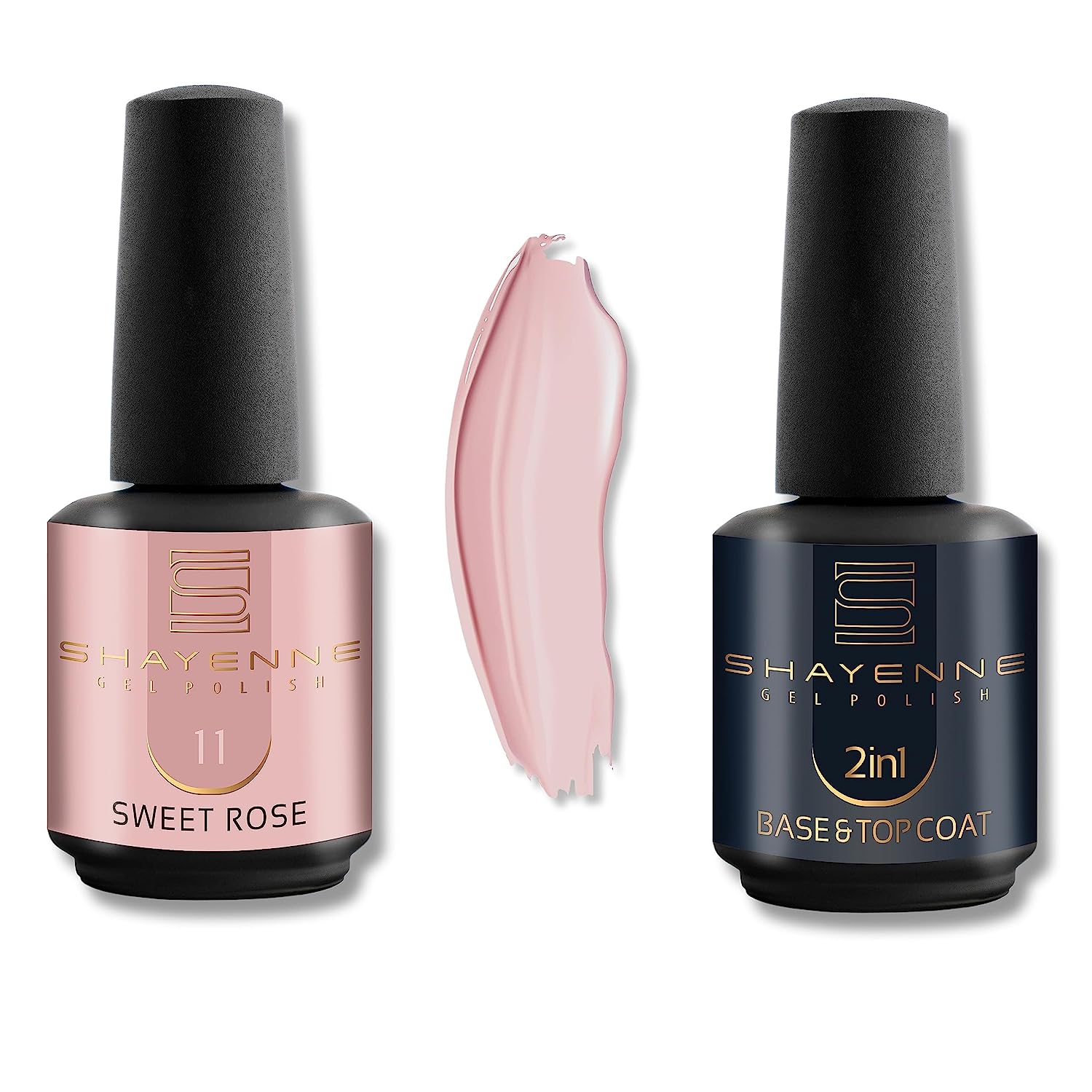 Shayenne uv gel nail polish 11 sweet rose pink 15 ml set of 2 uv led lamp + 2-in-1 base coat and top coat 15 ml (30 ml) base coat with top coat nail polish gel shellac