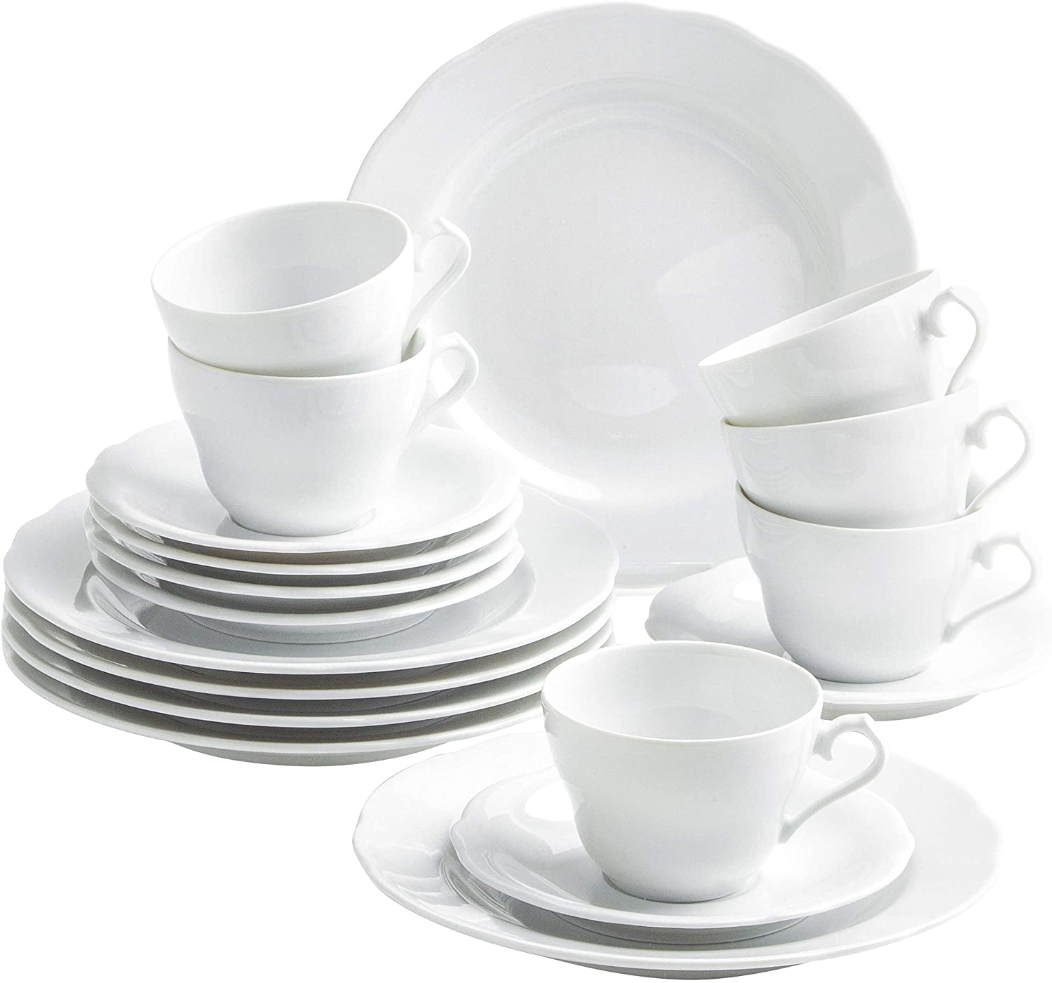 Kahla 1R0290O9001RB Basic Coffee Service Porcelain for 6 People Tea Set 18 Pieces White Round Cups Plates Saucers Classic Modern