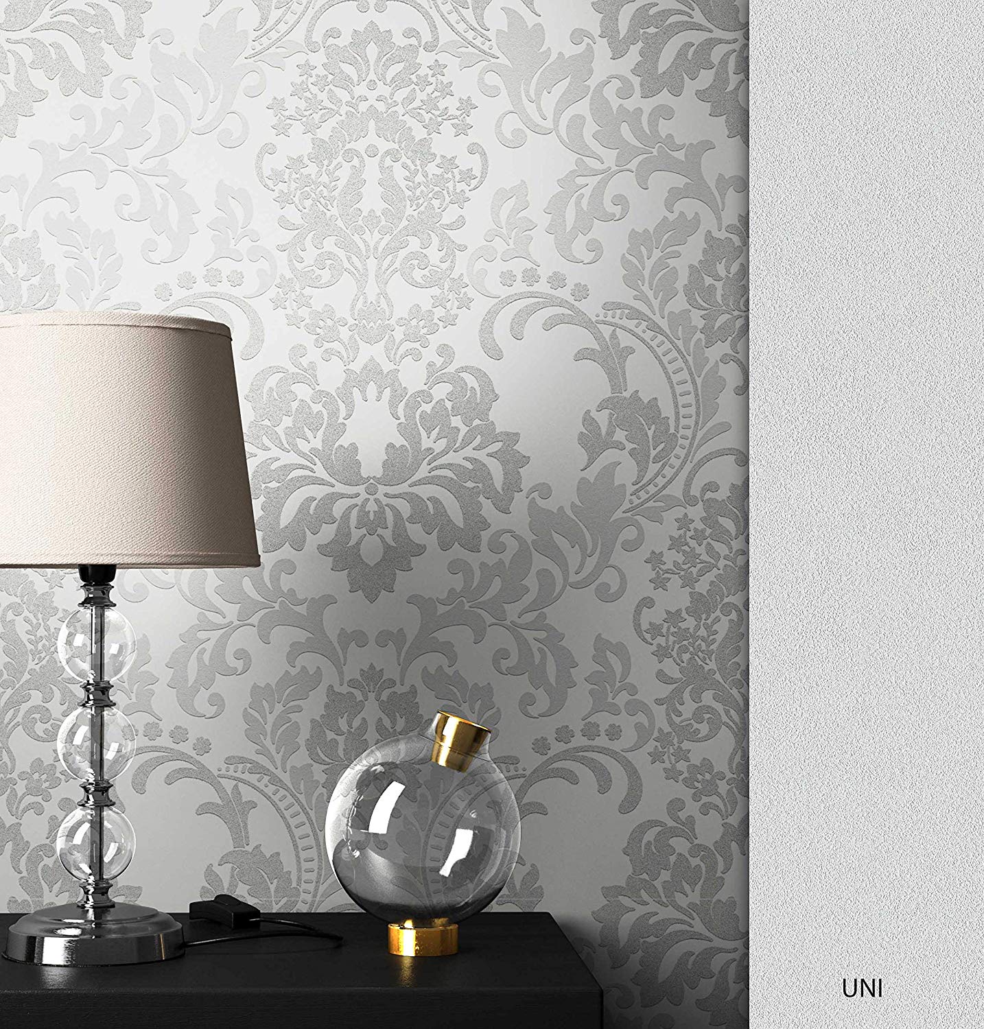 Newroom Design Newroom Baroque Wallpaper Grey Ornamental Baroque Design Non-Woven Wallpape