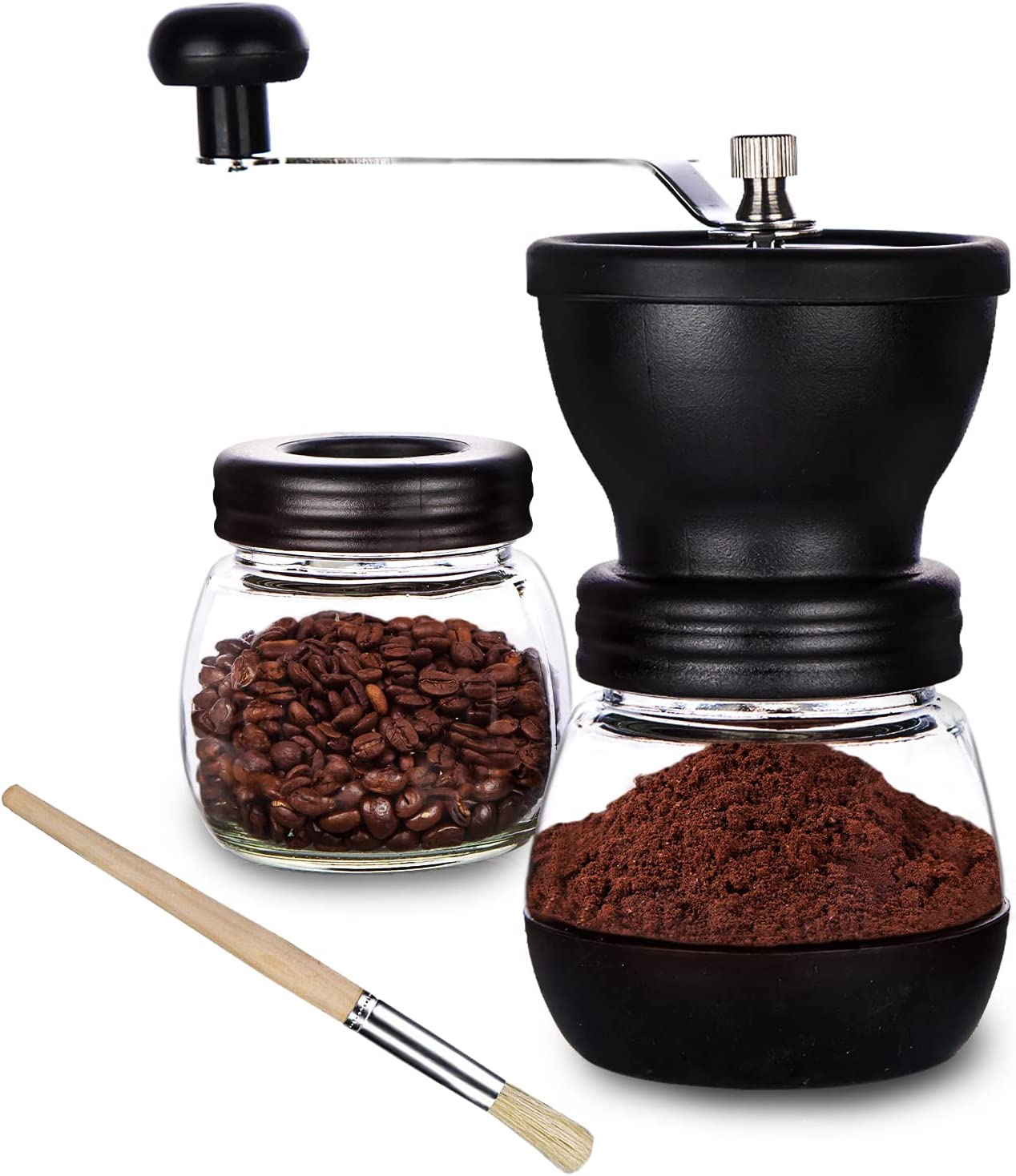 PARACITY Coffee Grinder with Ceramic Grinder, Manual Coffee Grinder, with 2 Glasses (11 oz each) Stainless Steel Handles, Coffee Grinder for Filter Coffee, Espresso, French Press