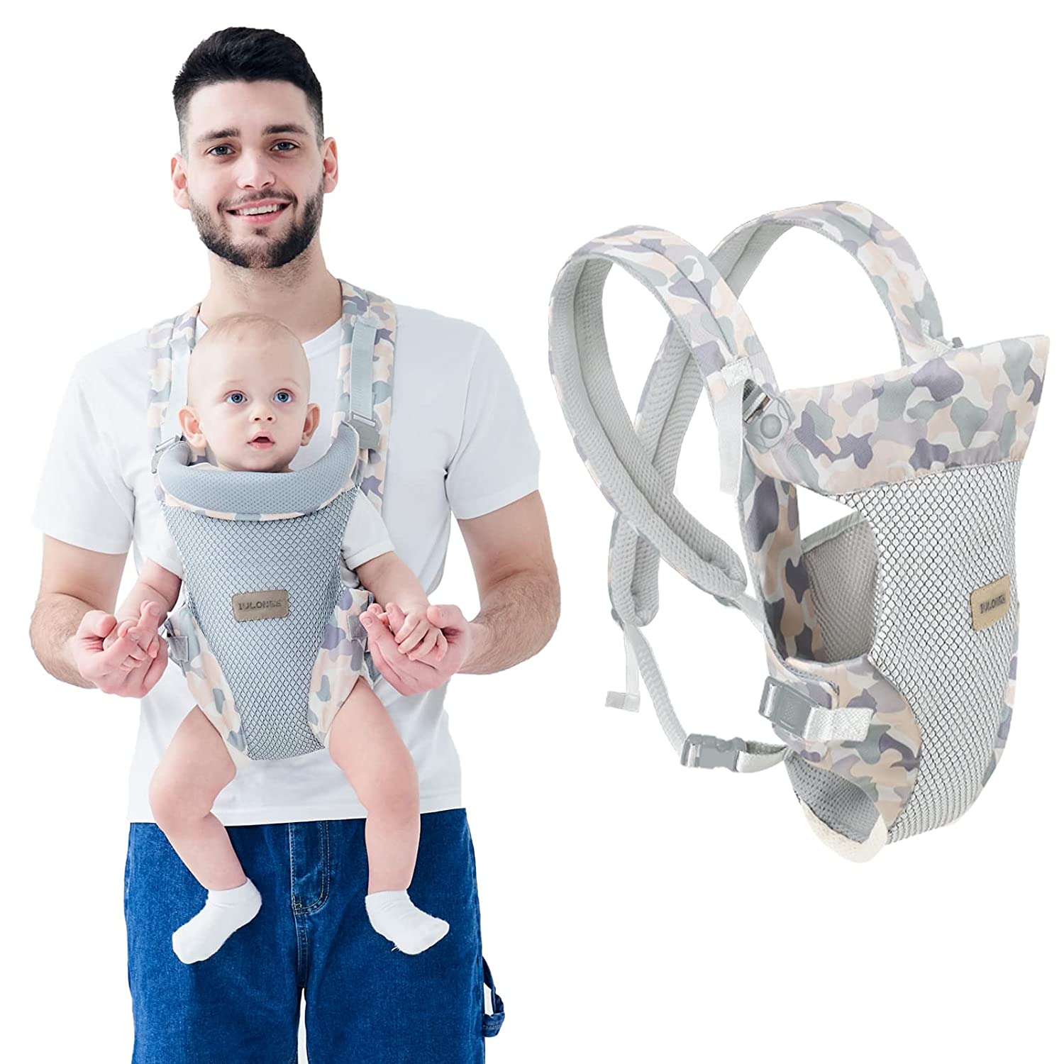IULONEE Baby Carrier Sling with Adjustable Holder, Hugging Straps for Newborns, Multifunctional Carry Straps, Toddler Carrier Sling, 3-36 Months, Grey