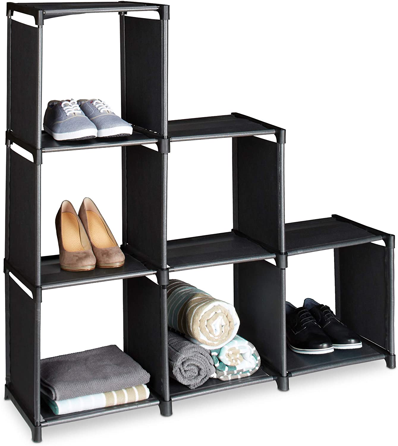 Relaxdays 1 X Step Shelf With 6 Compartments, Simple Plug-In System, Room D