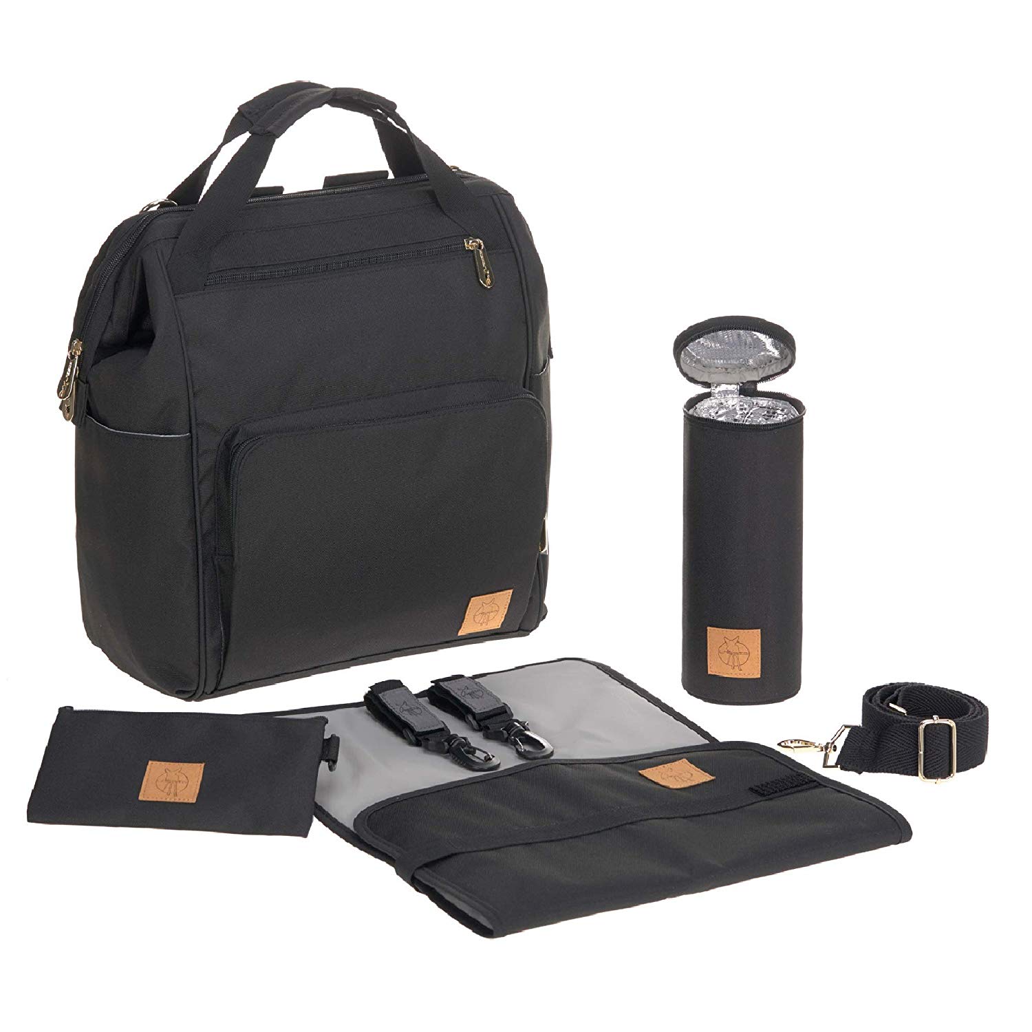 Lässig baby changing backpack, changing bag incl. Changing accessories, sustainably produced / Goldie Backpack Black