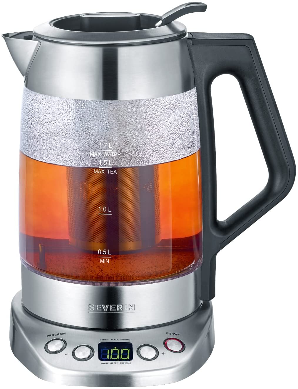 Severin WK 3479 Digital Glass Tea Water Kettle Deluxe with Easy Select Func