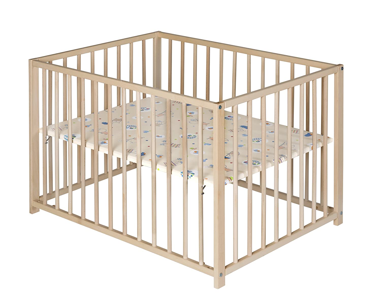 Playpen Solid Oiled Beech with Height Adjustment, Phthalate-Free Coated