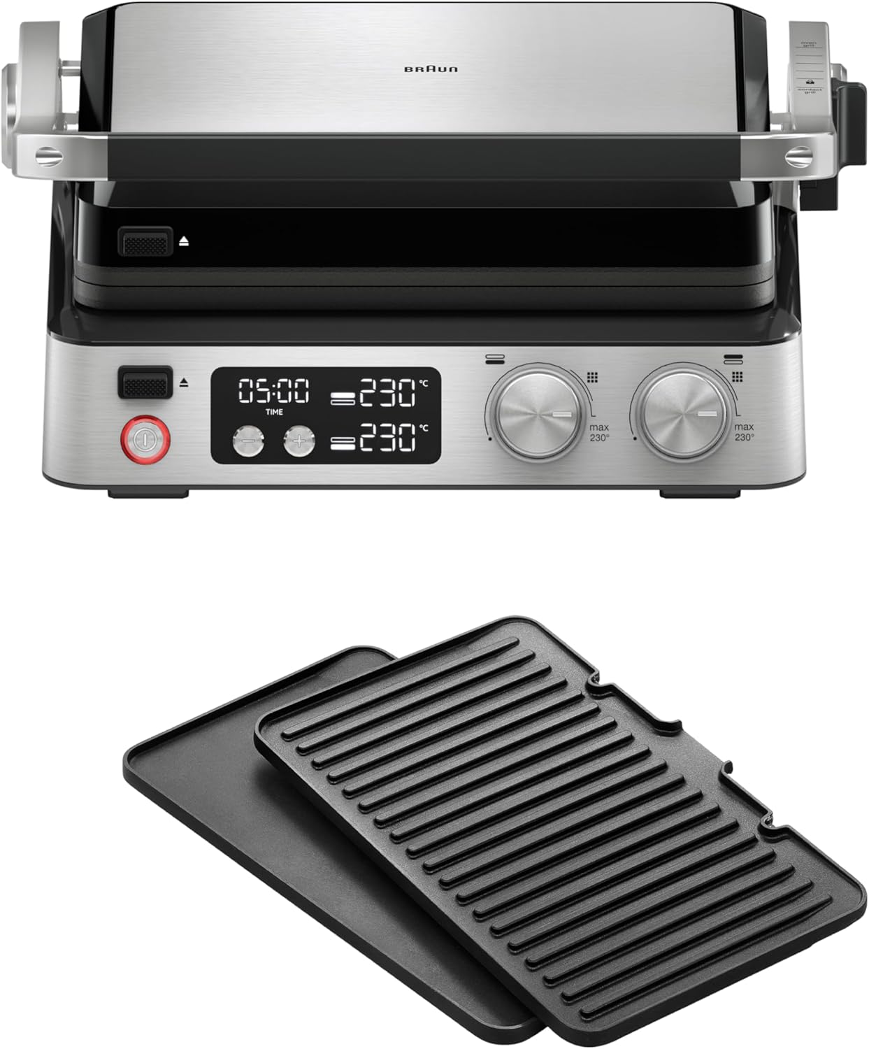 Braun MultiGrill 7 CG7040, 3-in-1 Contact Grill, BBQ & Oven, Large Grill Surface (12 Burgers), 2000 W, 230°, Dishwasher Safe (Plancha & Grill), Grease Tray, Electric Grill Indoor