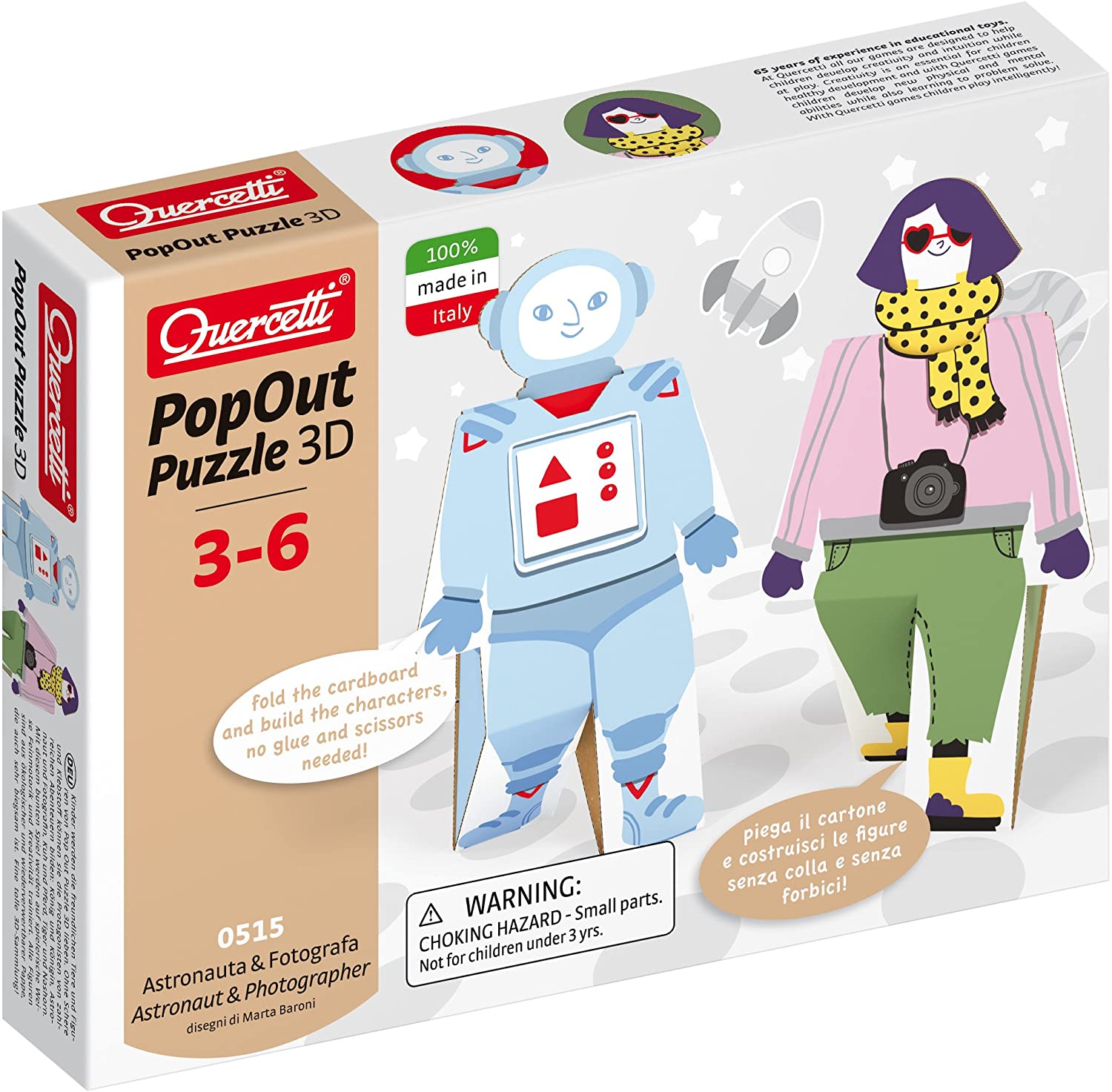 Quercetti 0515 – Pop Out 3D People Astronaut And Photographer