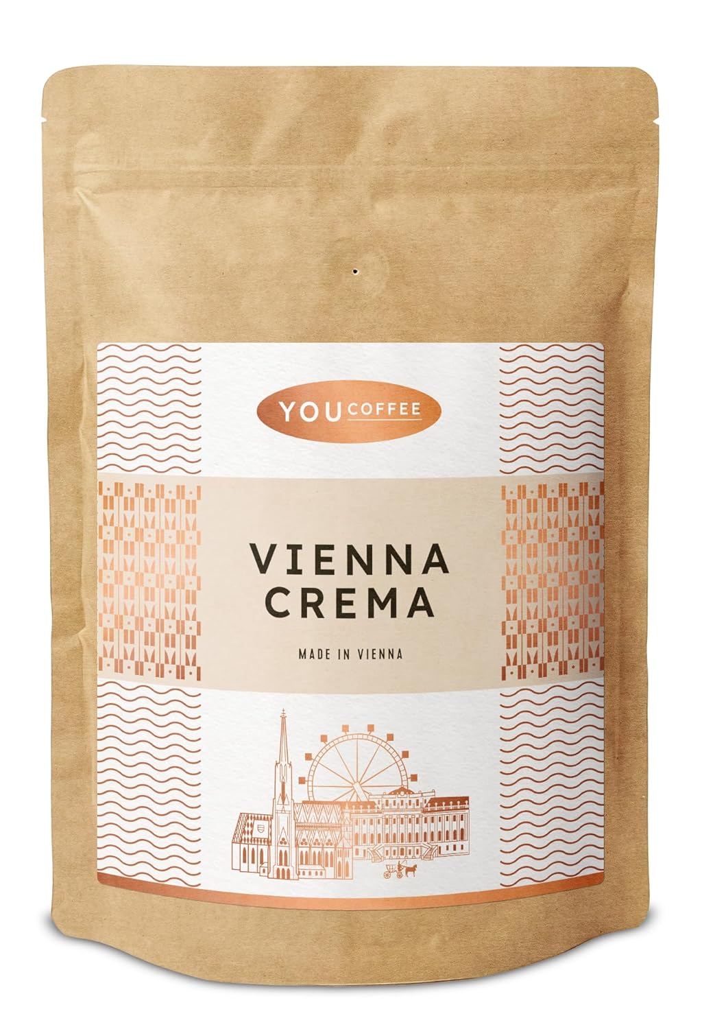 You Coffee Vienna Crema Coffee Beans - 100% Arabica - Aroma Notes of Chocolate & Nut - Made in Vienna - 1000 g Whole Beans