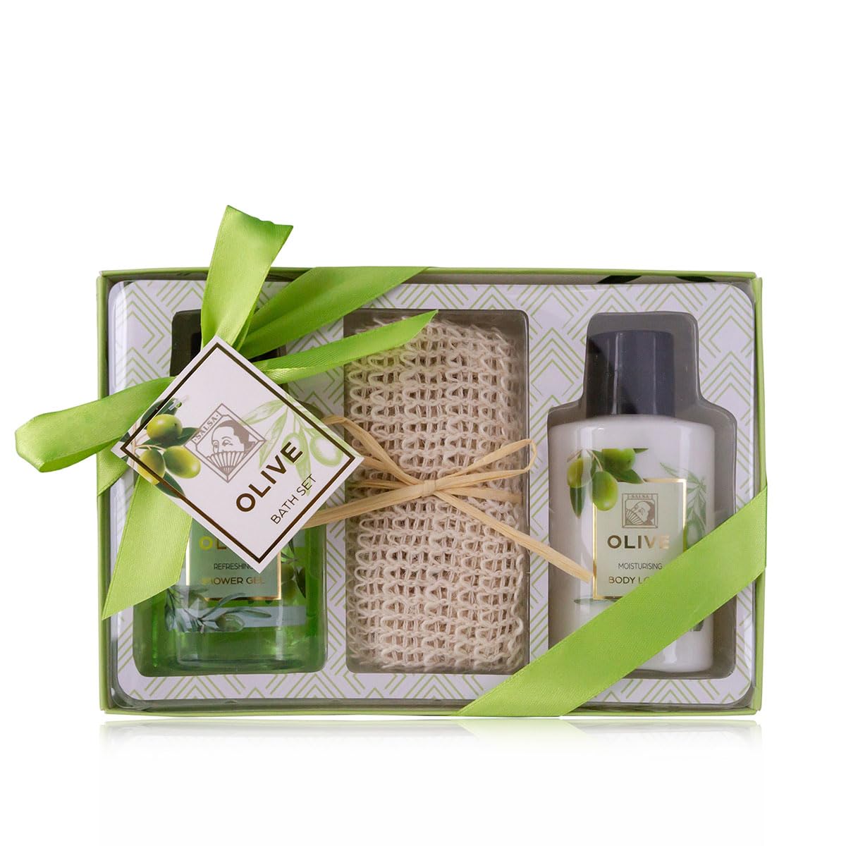 Accentra - Shower Set Women Gift Set Olive in Beautiful Gift Box - 3-Piece Care Set with Shower Gel, Body Lotion and Sisal Towel - Wellness Gift Set for Birthday, Valentine\'s Day