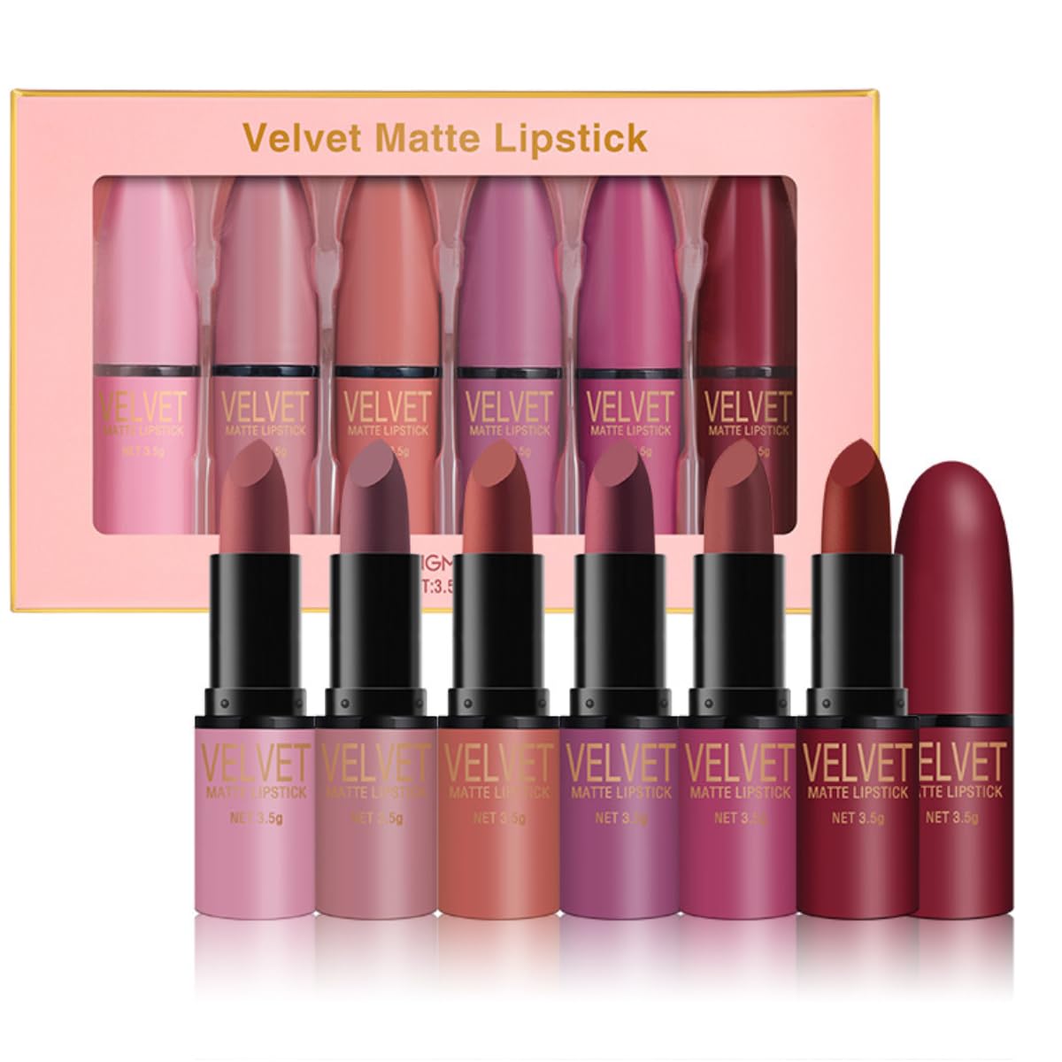 KARLOR Lipstick Set, 6-Piece Lipstick Set, Matte Lip Pens, Rosewood, Nude, Red, Pink, Coral Lipstick, 24 Hour Hold, Rose Lipsticks, Gift Set, Silky Moisturizing